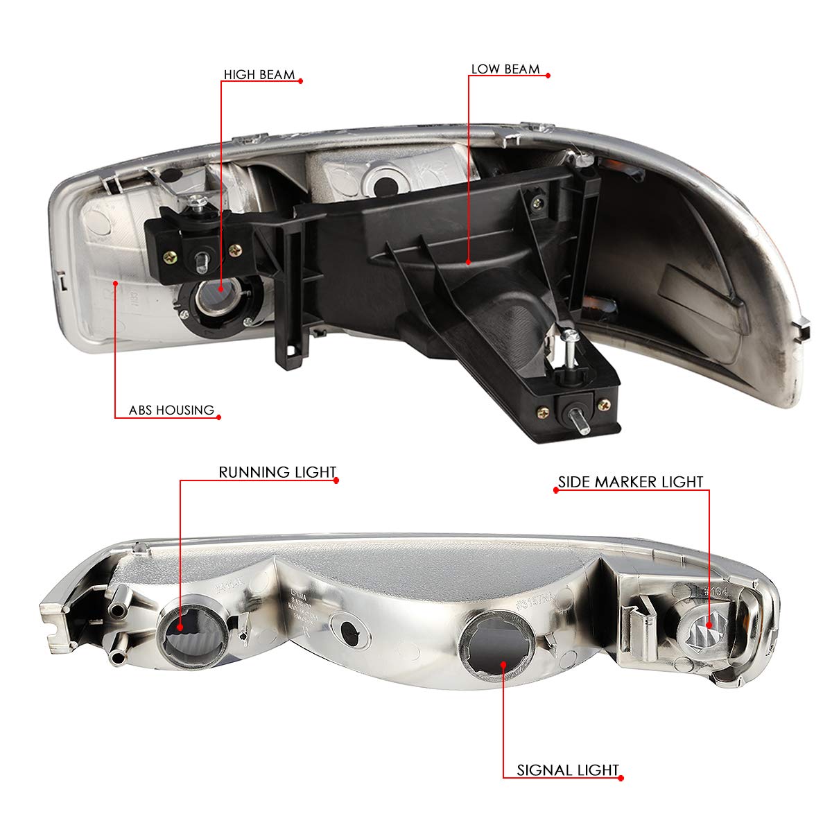 DNA MOTORING LED DRL Front Bumper Headlight Replacement for 99-06 GMC Sierra - Bright Daytime Running Lights for Enhanced Visibility & Style - Perfect for Off-Roading, Night Driving & Custom Truck Upgrades
