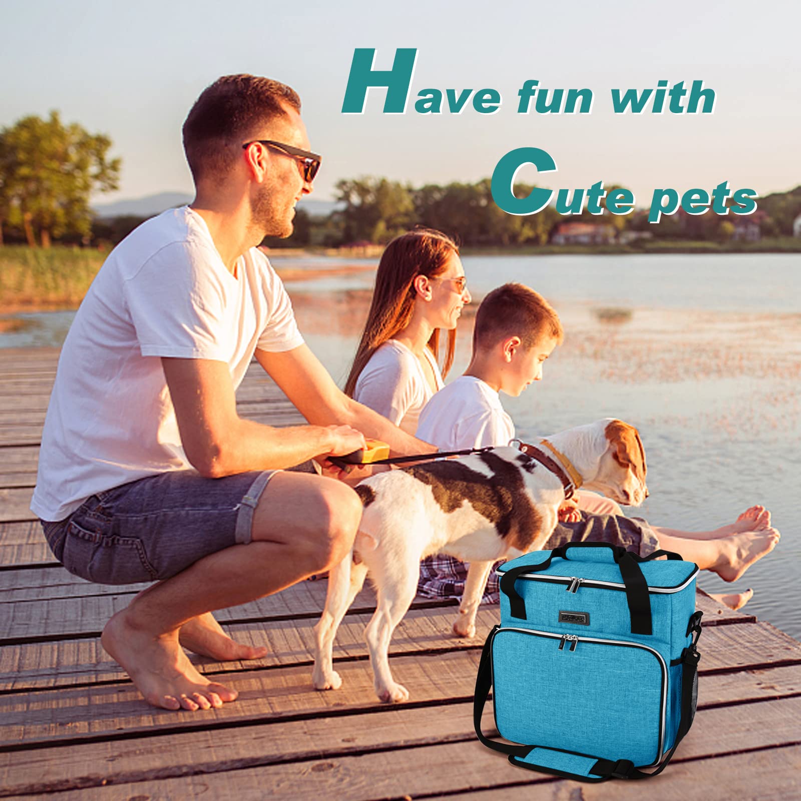 BAGLHER Pet Travel Bag with Bowls & Containers - Sky Blue for Dog Trips