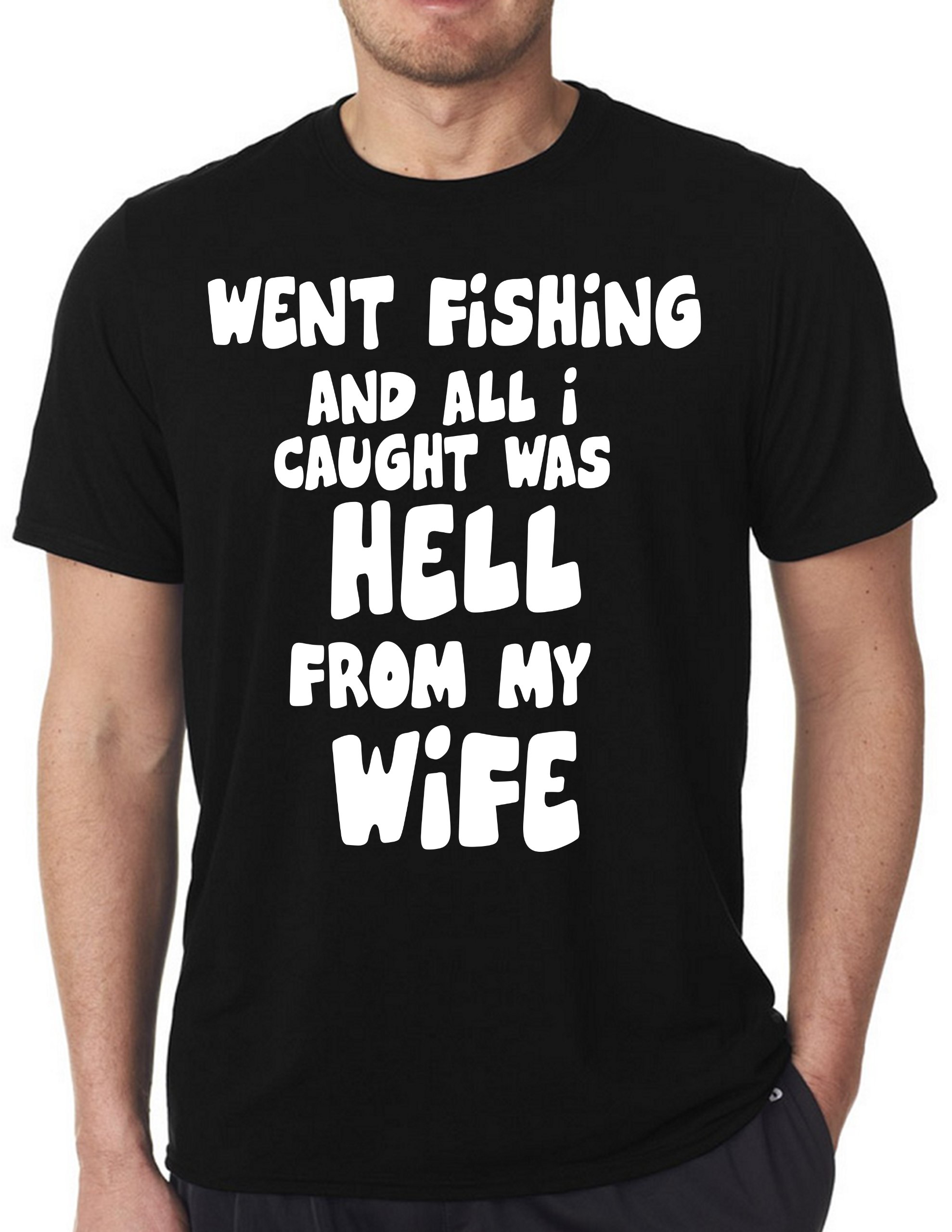 STUFF WITH ATTITUDE Caught Hell Fishing - Black Graphic T-Shirt for Men | Funny Fishing Tee for Anglers & Outdoor Enthusiasts | Perfect for Fishing Trips, Boat Parties & Casual Wear