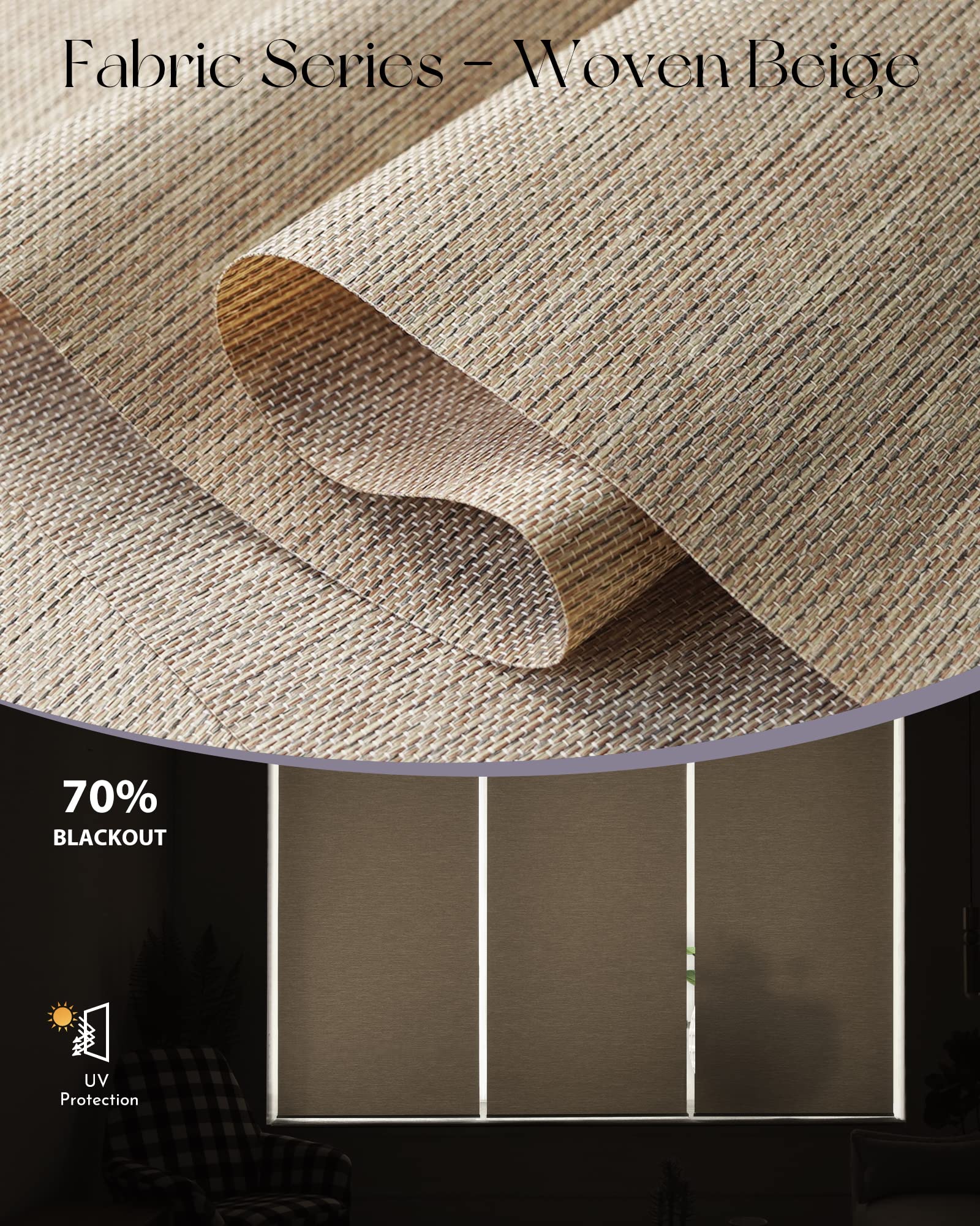 Graywind Motorized Smart Woven Roller Shades - Alexa & Google Home Compatible, Rechargeable Cordless Remote, Custom Sizes (Woven Beige) - Perfect for Living Rooms, Bedrooms & Home Offices