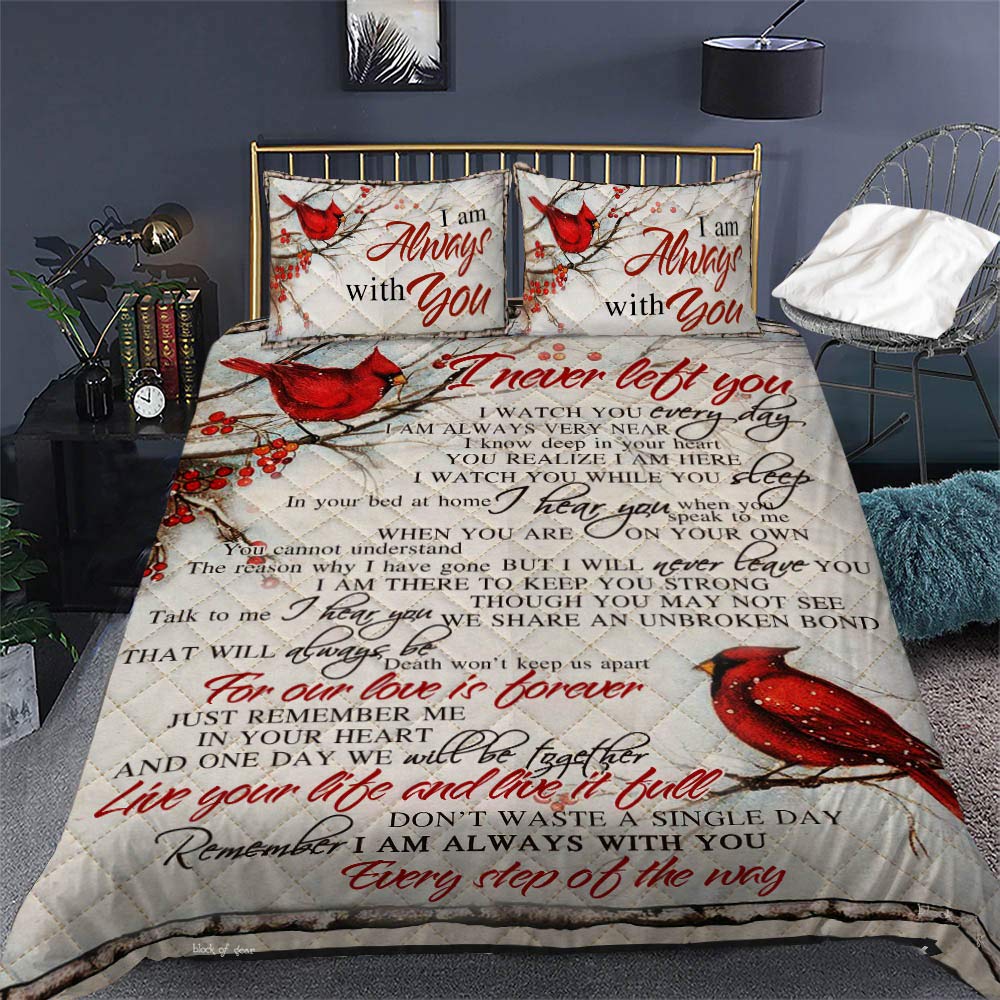 GEEMBI Quilt Bedding Set - Cardinal 'I Never Left You' Queen Size Coverlet | All-Season Soft Microfiber Bedspread with Pillow Shams | Quilted Gift Set for Home, Bedroom Decor (King/Queen/Twin)