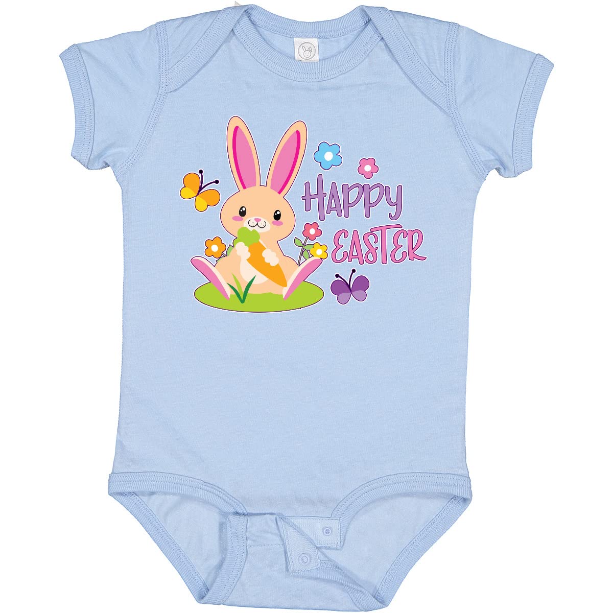 Inktastic Happy Easter Baby Bodysuit - Cute Bunny & Butterflies Design - Soft Cotton Infant Onesie for Easter Outfits, Spring Photoshoots & Holiday Celebrations