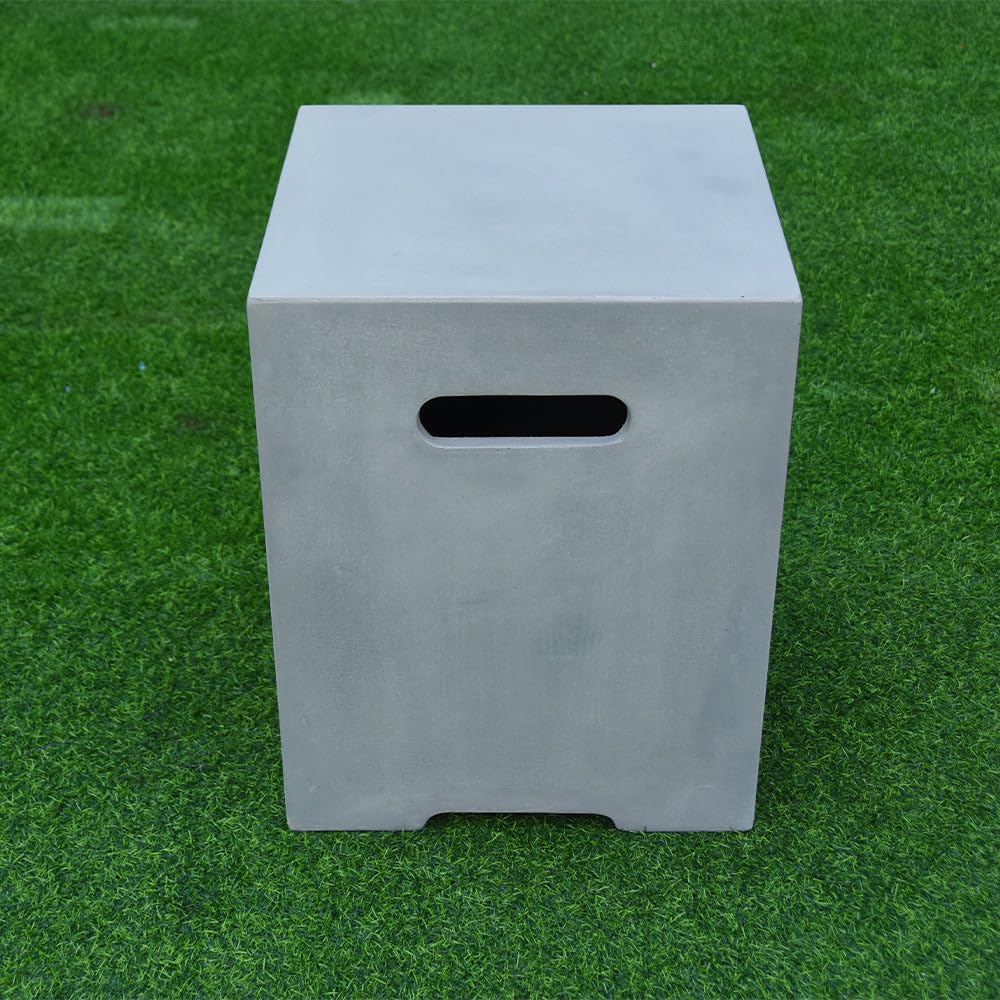 **20 Inch Square Light Grey Propane Tank Cover - Fire Pit Accessory & Outdoor Side Table - Fits Standard 20 lb Tank - Hide Unsightly Tanks in Style - Perfect for Patio, Deck, and Backyard Gatherings**