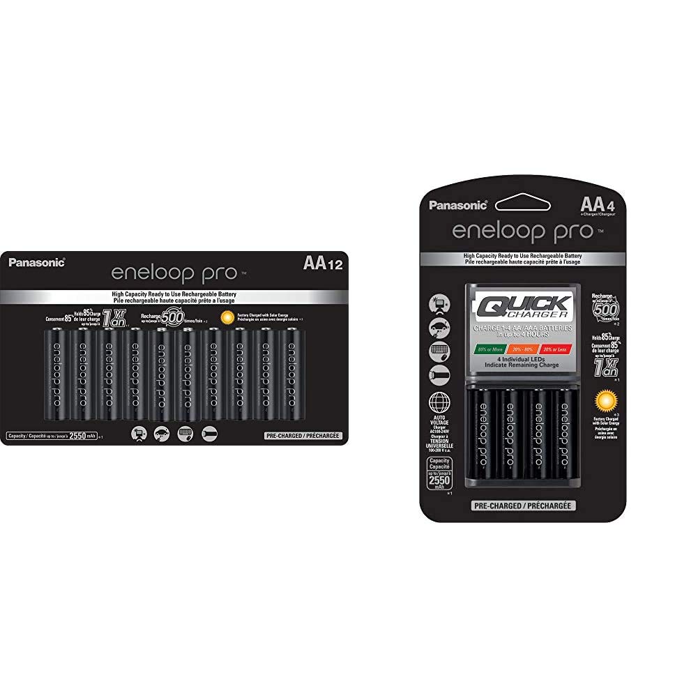 Panasonic eneloop Pro AA High Capacity Ni-MH Rechargeable Batteries (12-Pack) & Advanced 4-Hour Quick Charger with 4AA Batteries - Perfect for Digital Cameras, Flashlights, and Wireless Devices
