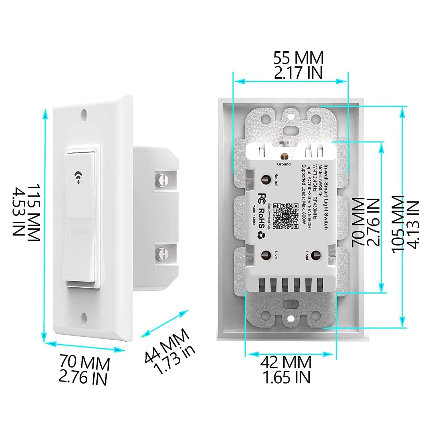 Smart Light Switch with Bluetooth & WiFi - Single Pole, No Hub Required, Works with Alexa & Google Assistant, Voice & App Control (Neutral Wire Needed) - Perfect for Home Automation & Smart Lighting Control