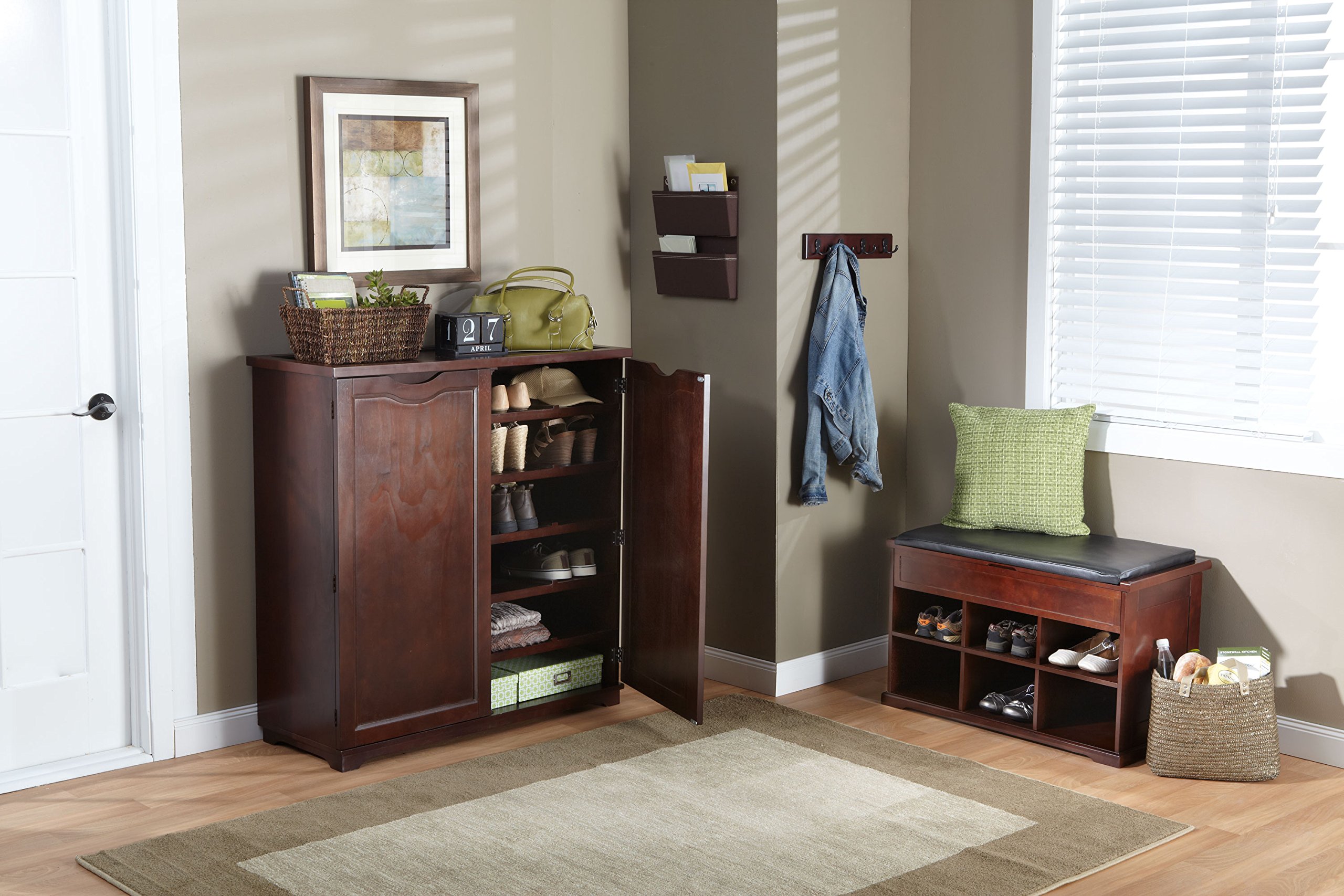 Merry Products Wooden Shoe Bench with Cushion & Storage - Entryway Shoe Rack Bench for Organizing Shoes, Boots & Accessories - Perfect for Hallway, Mudroom or Bedroom Decor