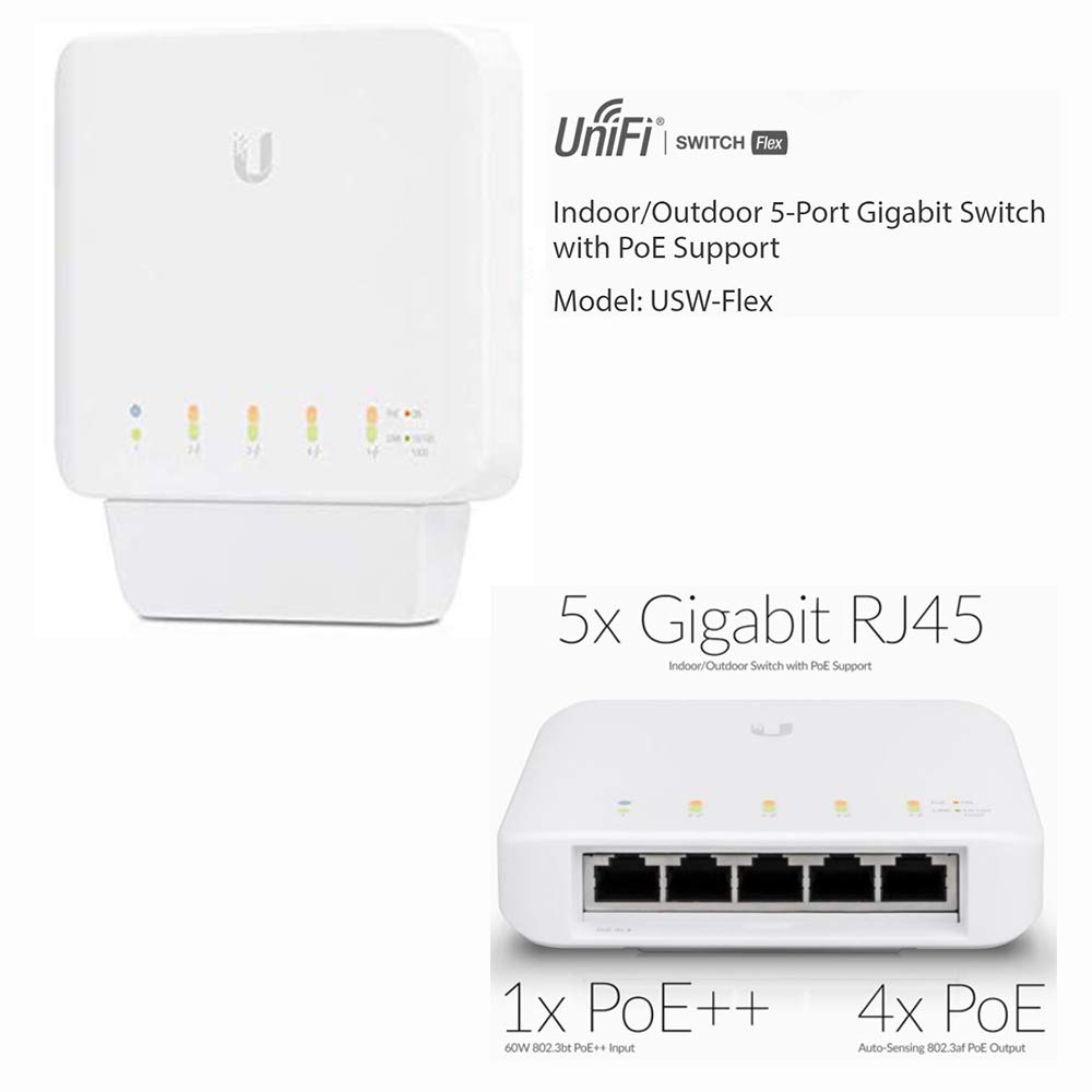 UniFi Switch Flex USW-Flex 5-Port Gigabit PoE Switch | Layer 2 Network Switch | IP54 Rated Wall Mount | White Plastic Design | Ideal for Home Office & Small Business Networking