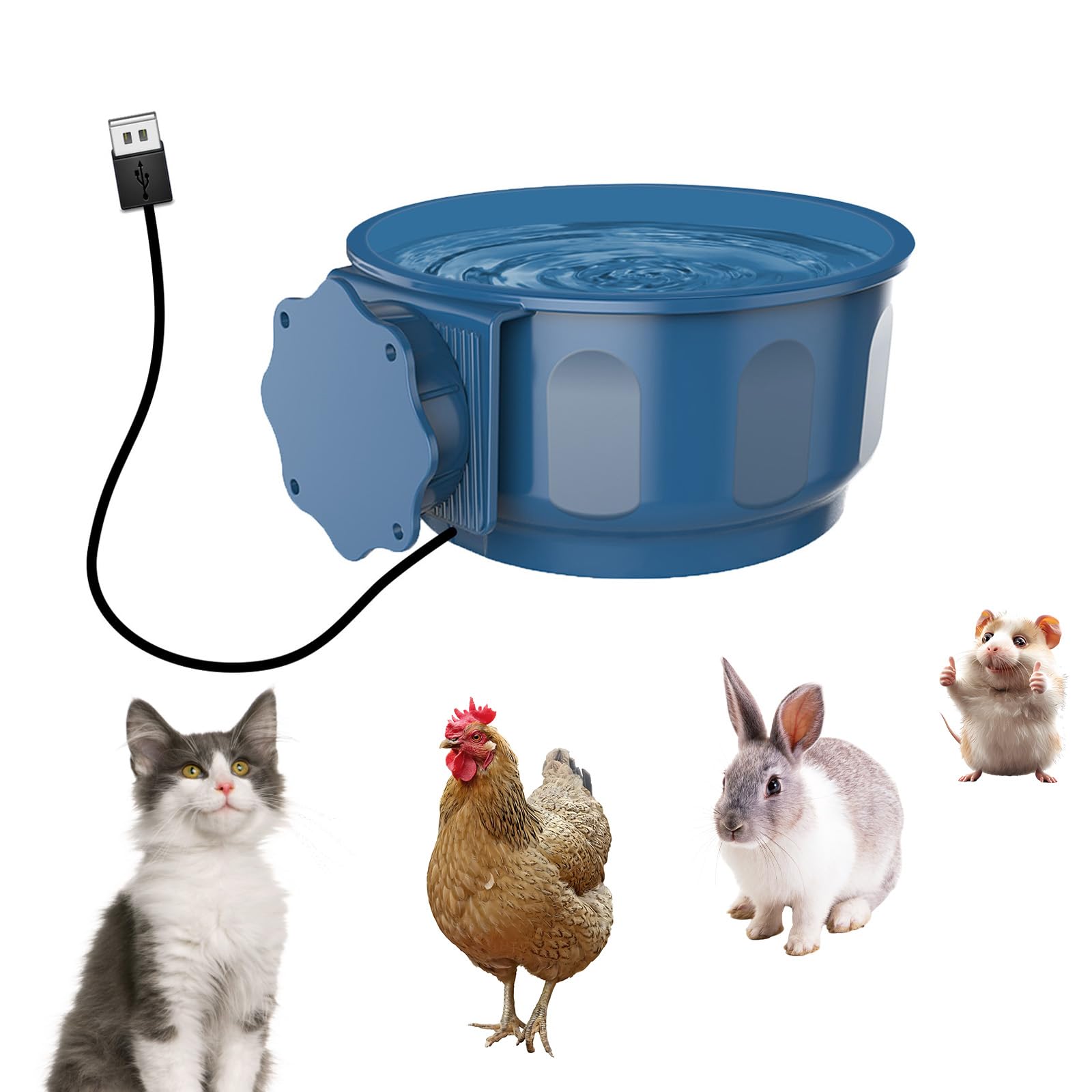 Heated Water Bowl for Cats, Rabbits & Small Dogs - 600ml (20oz) Indoor Pet Feeder with Hanging Hook - Perfect for Cages, Crates & Cold Weather Use