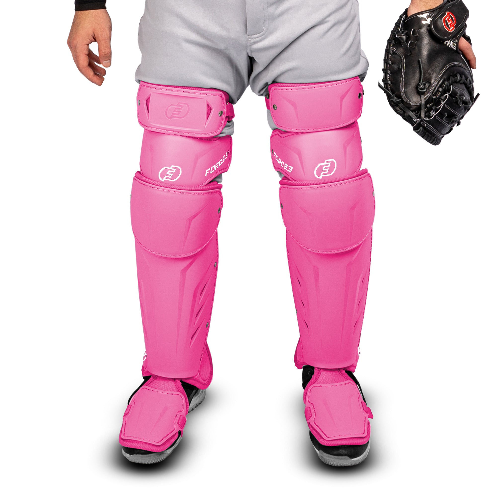 FORCE3 XS3® PRO ELITE Baseball Catcher Leg Guards - Adult Size | Lightweight Protective Gear for PitchCom® System | Perfect for MLB, College & Youth Games