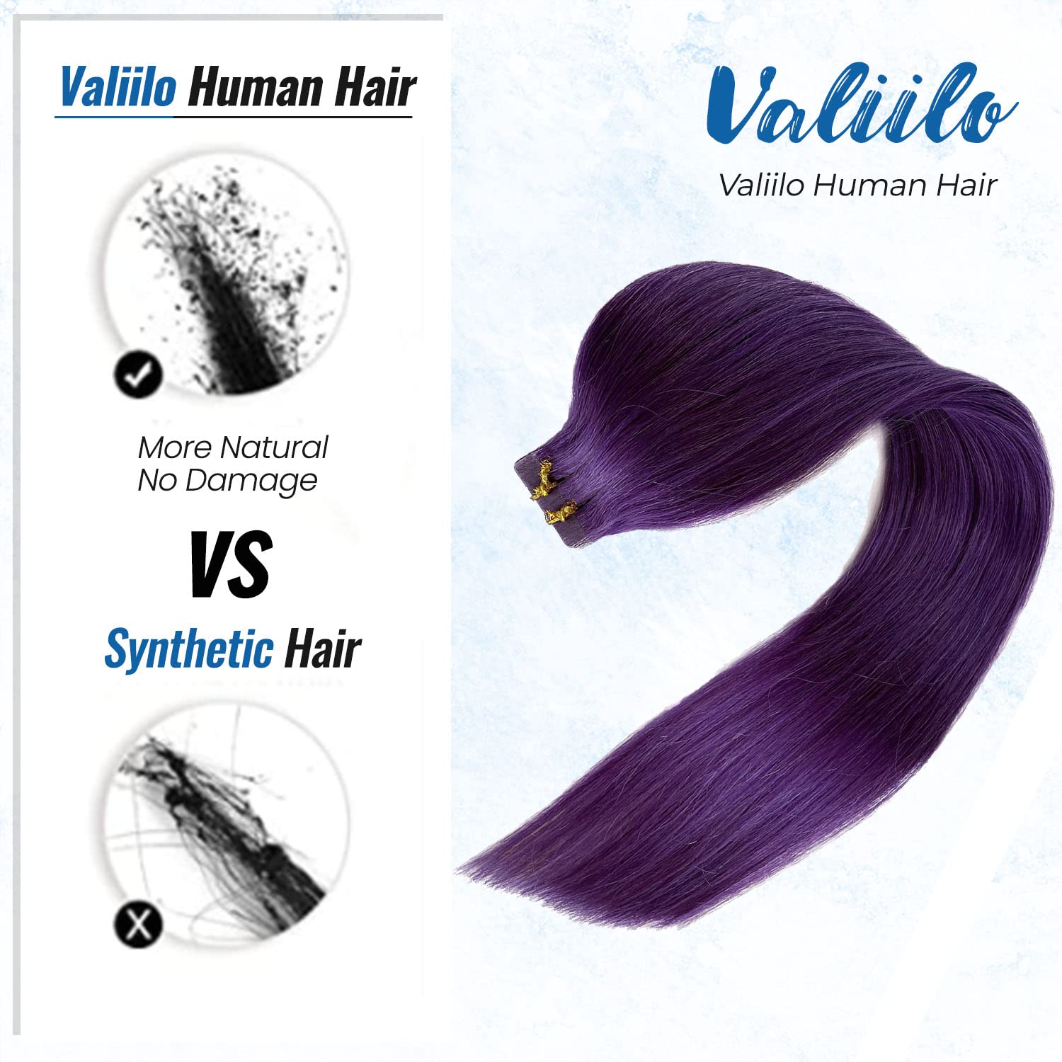 20 Pieces Purple Invisible Tape-in Hair Extensions 18 Inch 40g - 100% Human Hair for Volume & Length - Perfect for Parties, Weddings & Daily Styling