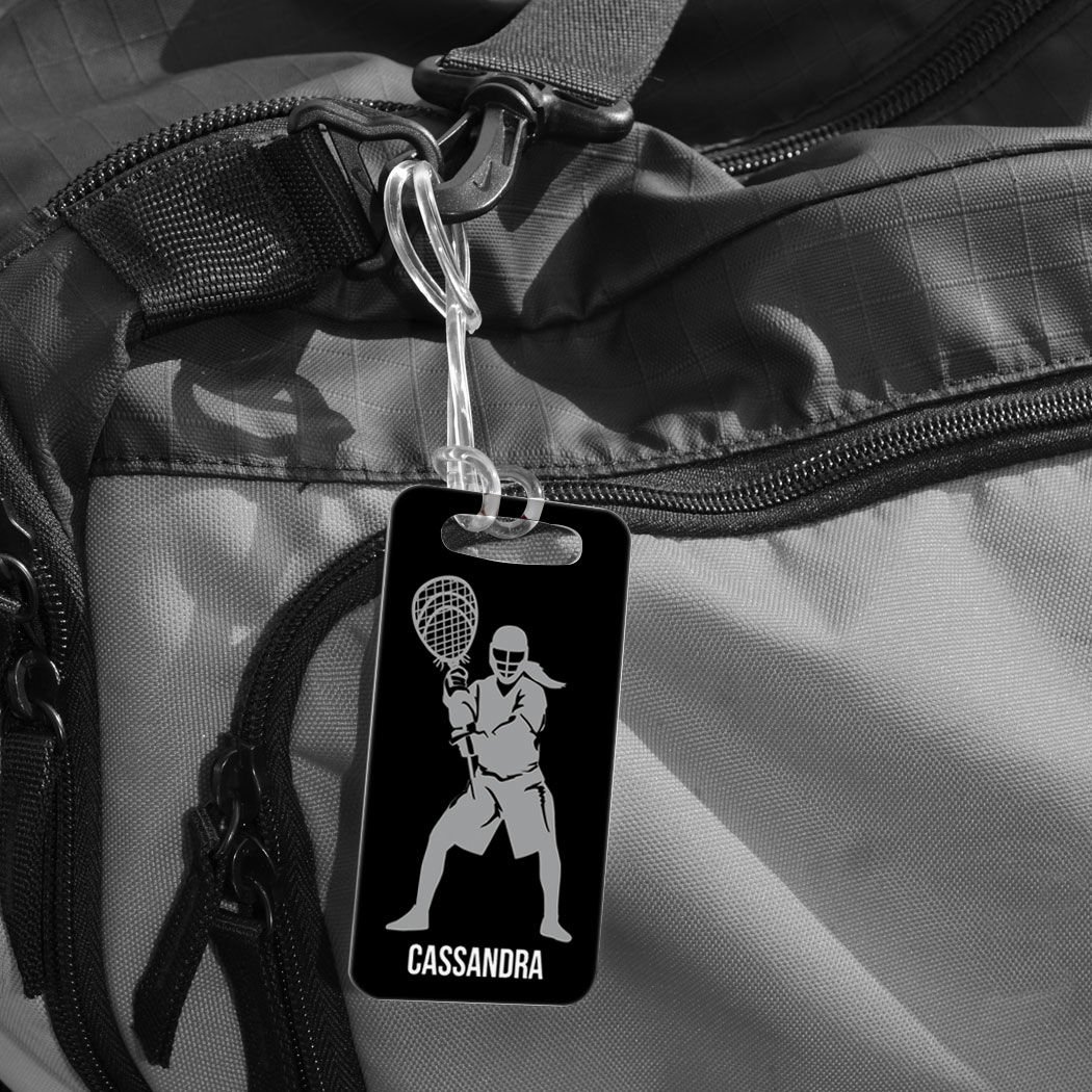Personalized Girls Lacrosse Goalie Bag Tag - Custom Lax Luggage Tag with Standard Lines, Small Black/Gray - Perfect for Travel, Sports Gear & Team Identification