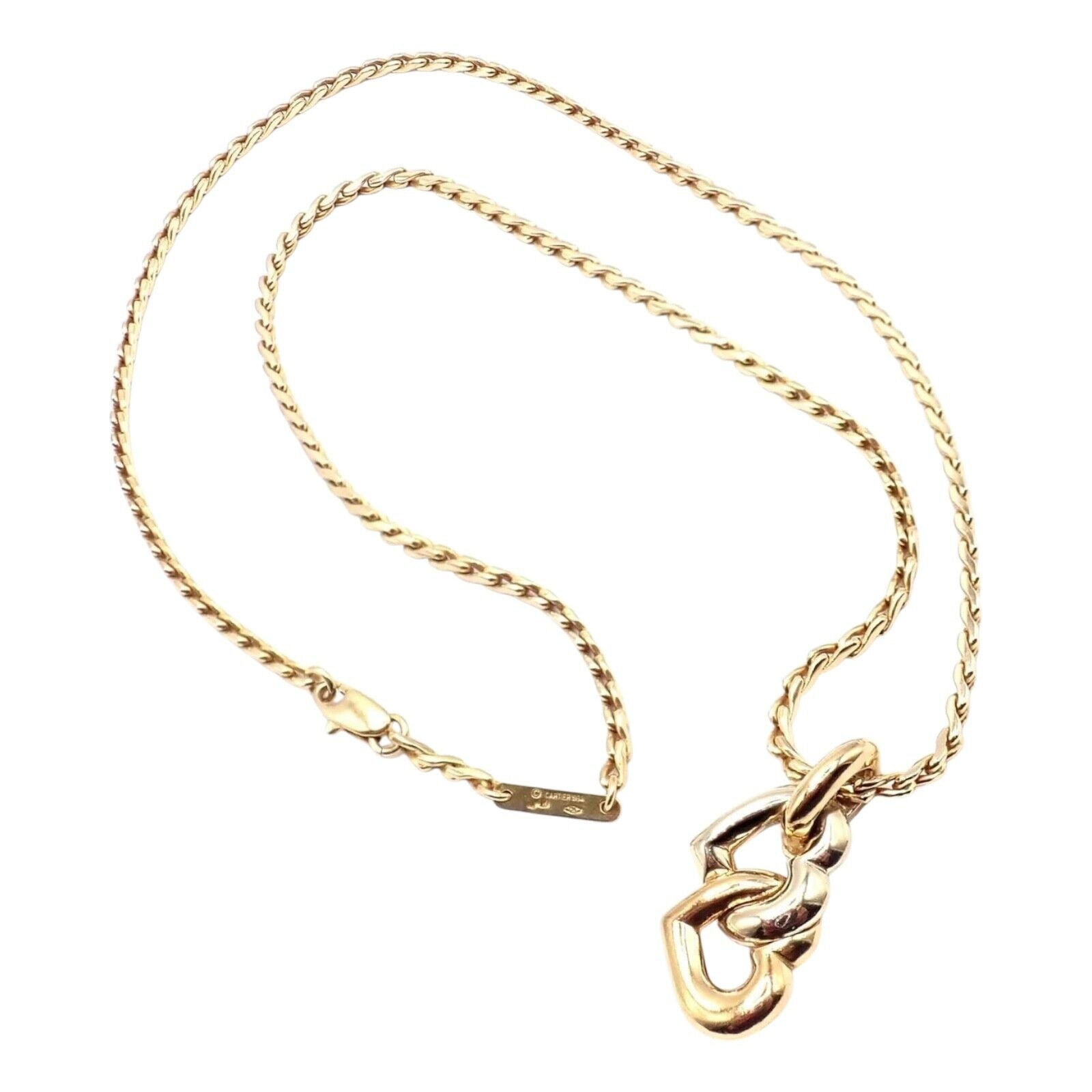 Authentic Cartier 18k Yellow & White Gold Double Heart Pendant Necklace - Luxury Jewelry Gift for Women, Perfect for Anniversaries & Valentine's Day