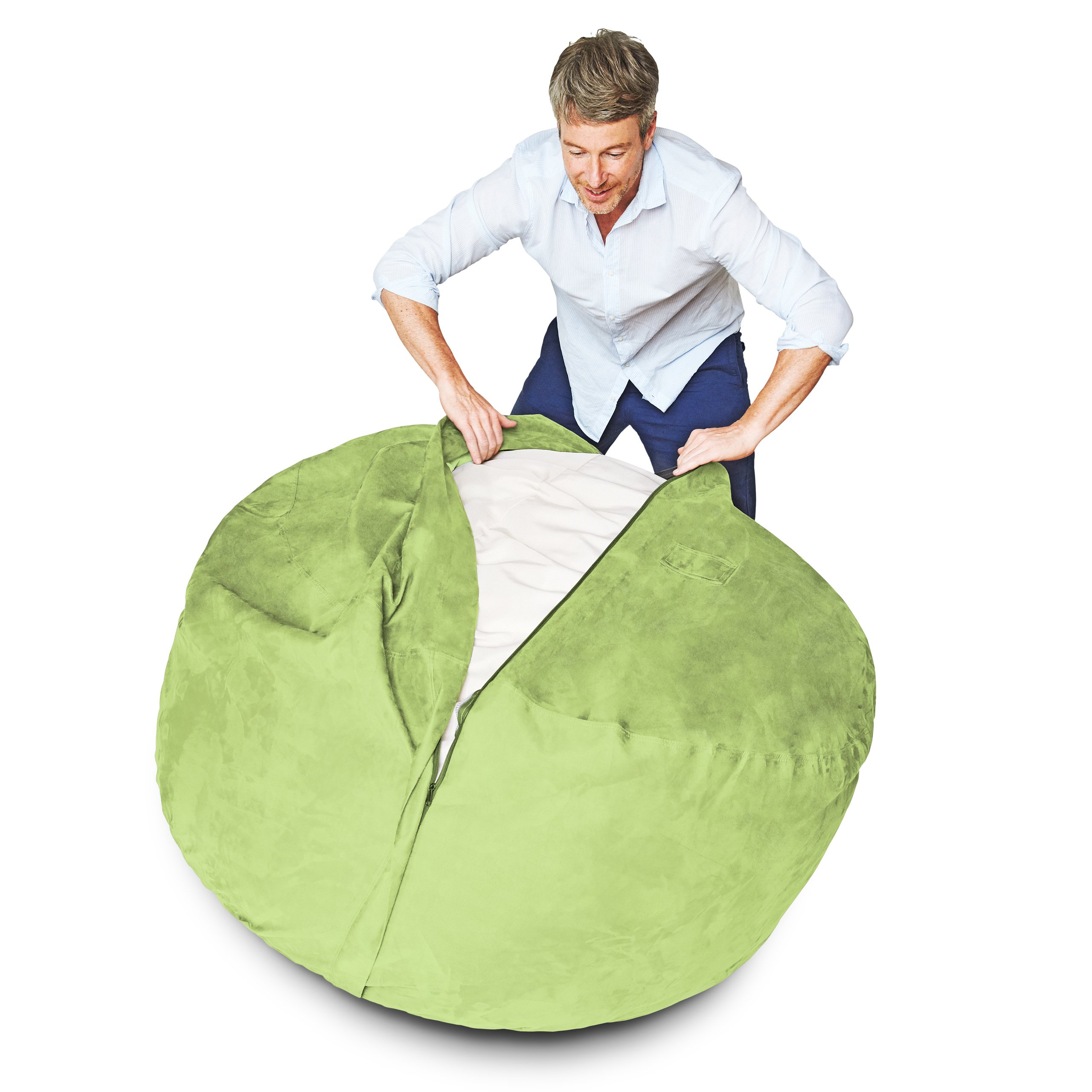 Lumaland 4ft Microsuede Bean Bag Chair - Ultra Soft Foam Filled Washable Lounge Chair for Kids Teens Adults & Pets - Light Green Bean Bag Sofa for Dorm Room, Living Room, Bedroom & Game Room Relaxation