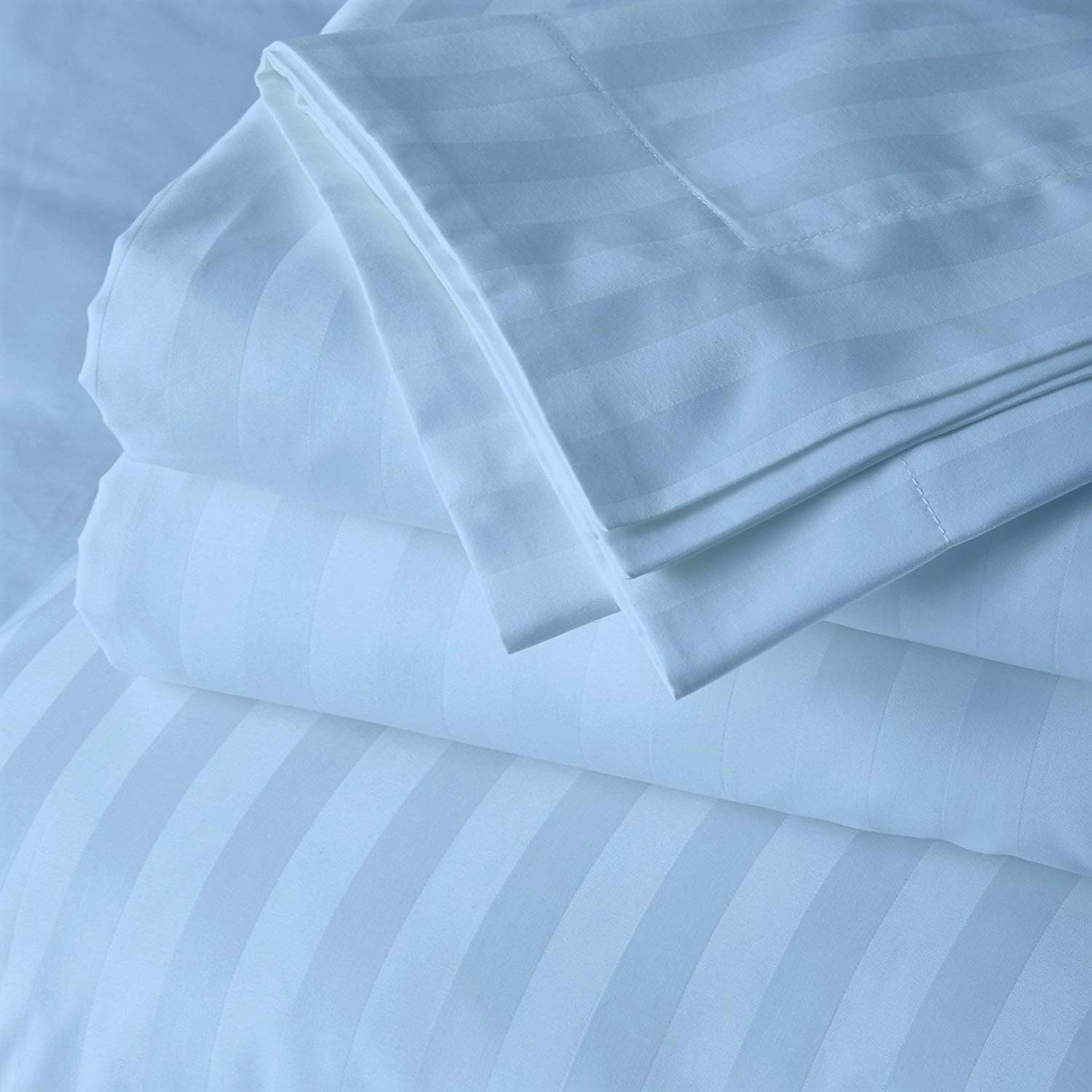 5-Piece Split King Sheet Set - 100% Cotton 400 Thread Count Deep Pocket Fitted Sheets for Adjustable Beds | Light Blue Stripe Split King Size Bedding | Perfect for Adjustable Beds, Guest Rooms & Master Bedrooms