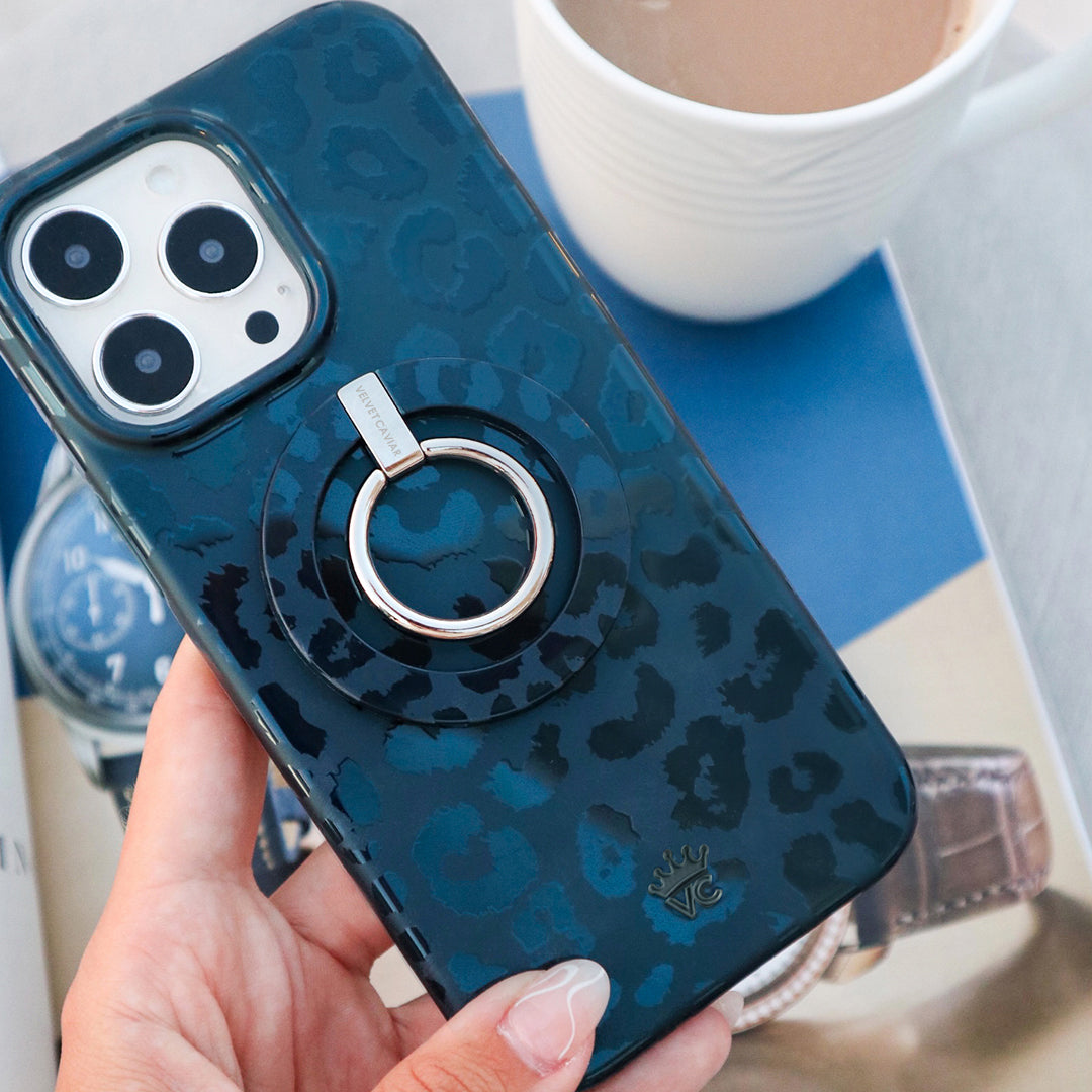 Metallic Navy Leopard Print iPhone Case - Stylish Protective Cover for iPhone 12/13/14/15 Pro Max | Perfect for Everyday Use, Travel & Fashion Accessories