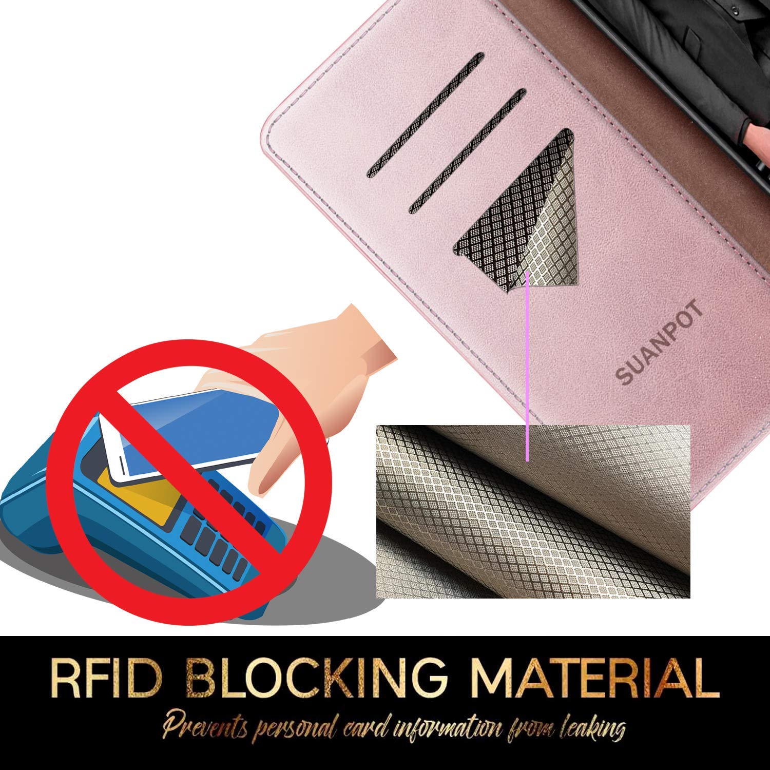 RFID Blocking Leather Wallet Case for Samsung Galaxy S9 - Rose Gold | Slim Folio Cover with Card Holder for Daily Use