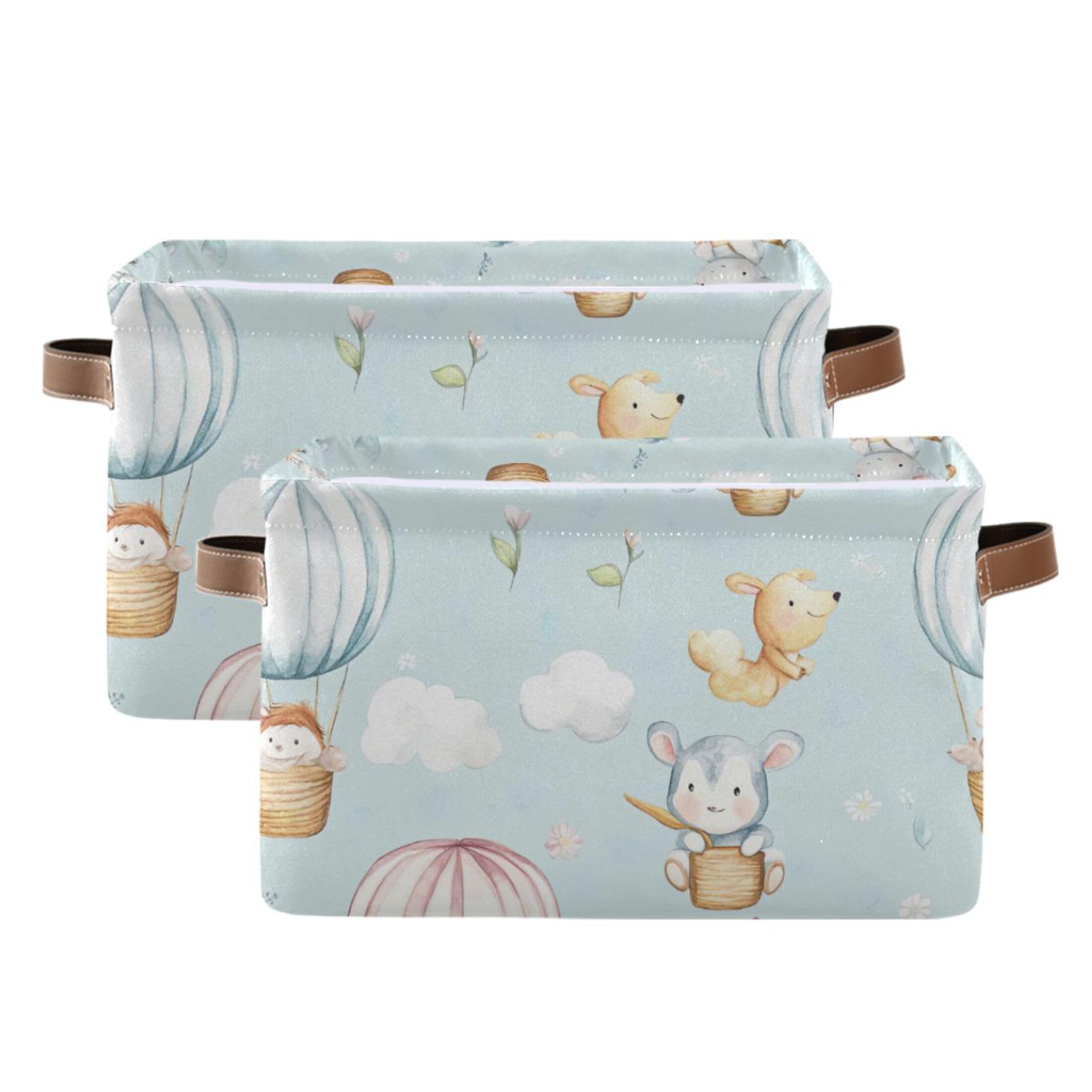 Cute Baby Animals Storage Basket with Handles - Collapsible Canvas Organizer Bin for Baby Nursery, Kids Room, Closet, Bedroom & Living Room - Perfect for Toys, Blankets & Home Organization
