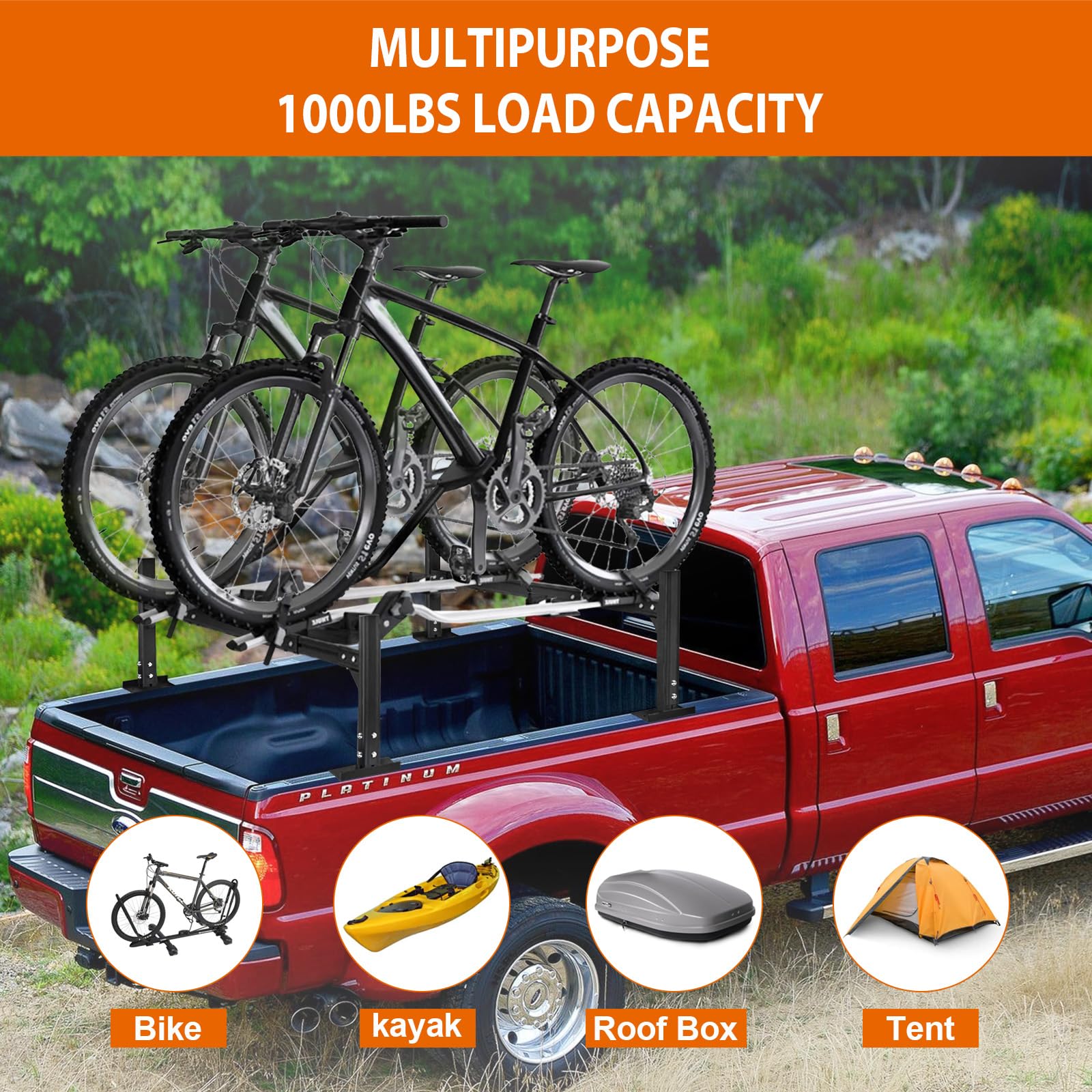 Heavy Duty Universal Truck Ladder Rack - Adjustable Length & Height, 1000lbs Capacity Aluminum Back Rack for Pickup Trucks | Perfect for Contractors, Roofers & Construction Workers