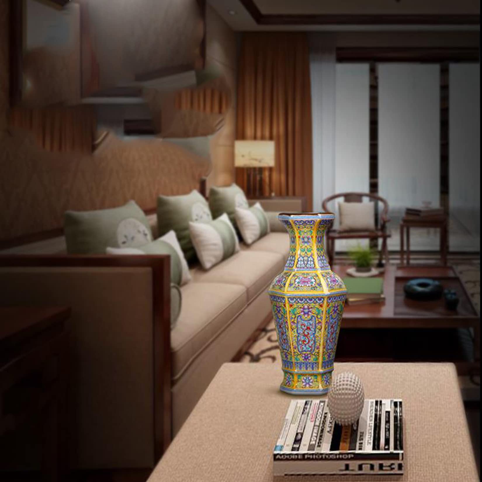 Handmade Jingdezhen Ceramic Vase - Large Chinese Porcelain Floor Vase for Living Room Decor | Antique Oriental Yellow Flower Vase | Perfect for Home, Office & Wedding Centerpiece Decorations