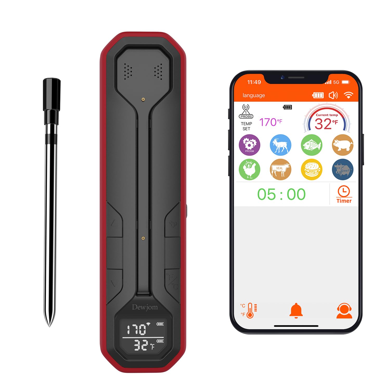 Wireless Meat Thermometer for Grilling & BBQ - Digital Cooking Thermometer with 500ft Remote Range & Smartphone App (iOS/Android) - Perfect for Steak, Turkey, Oven Baking & Outdoor Cooking