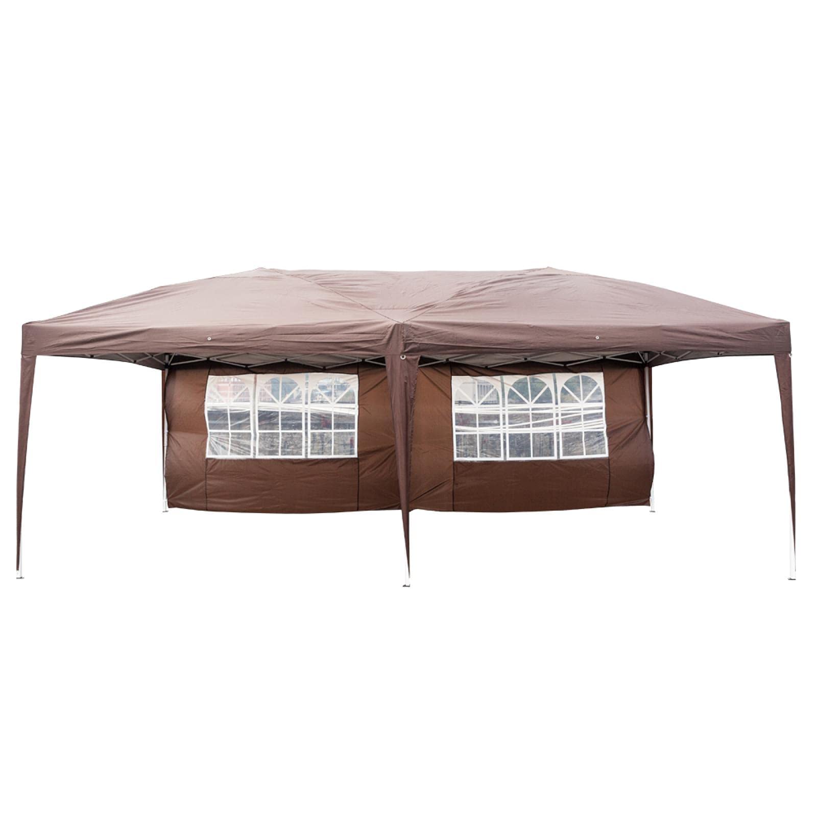 LEADZM 3x6m Waterproof Folding Tent with 2 Windows - Dark Coffee for Camping, Outdoor Events & Beach Shelter