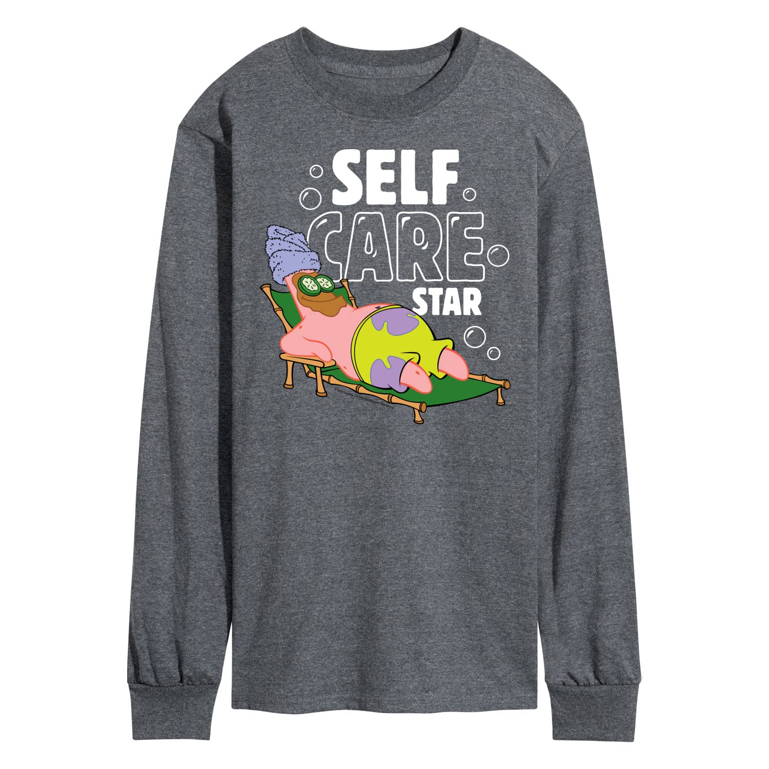 HYBRID APPAREL Spongebob Squarepants Self Care Star Men's Long Sleeve T-Shirt - Cartoon Graphic Tee for Casual Wear, Lounge & Fan Gifts