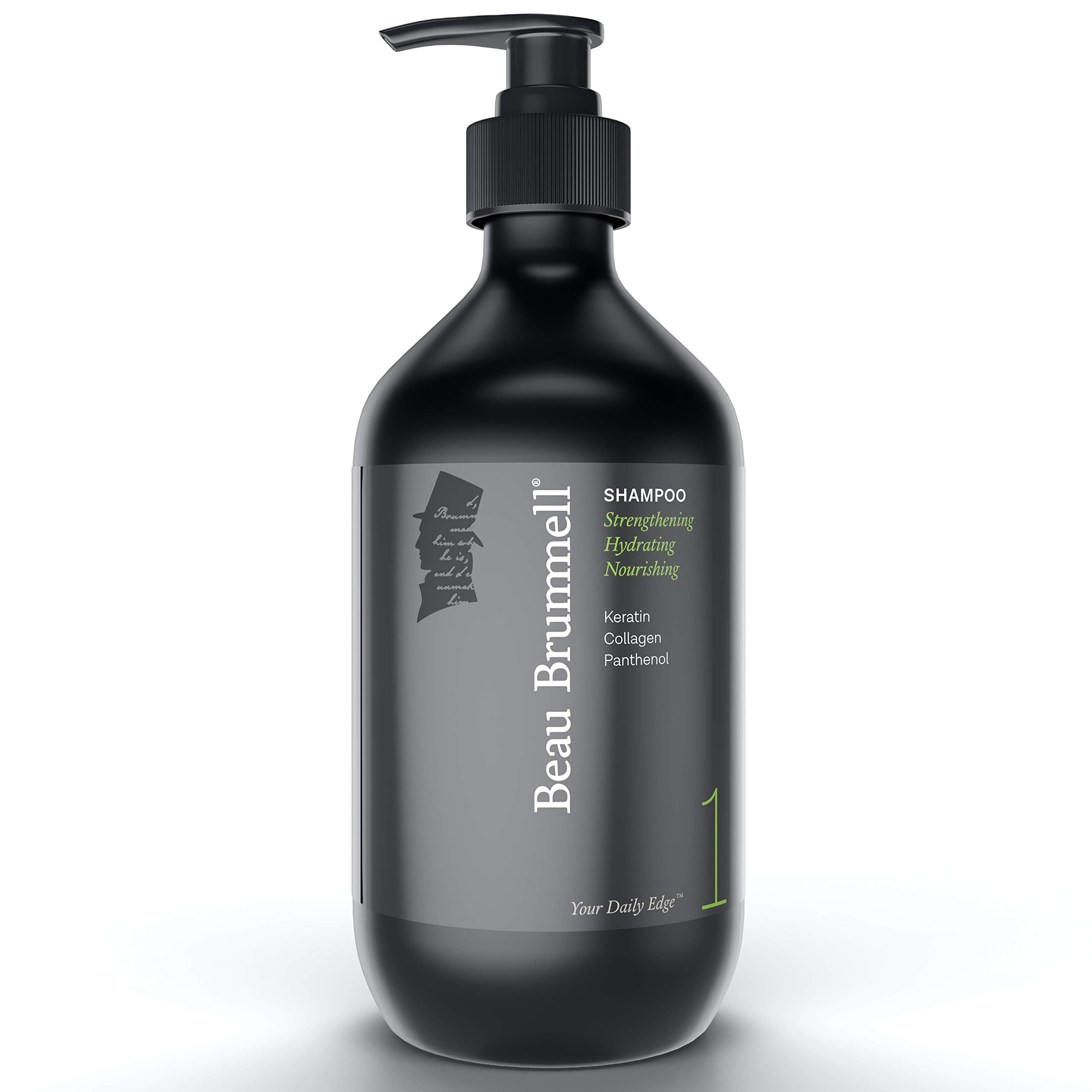 Beau Brummell Sulfate-Free Keratin & Collagen Shampoo for Men - Low Foam Daily Hair Strengthening Formula - 16.9 oz Made in USA - Ideal for Gym, Travel & Sensitive Scalp Care