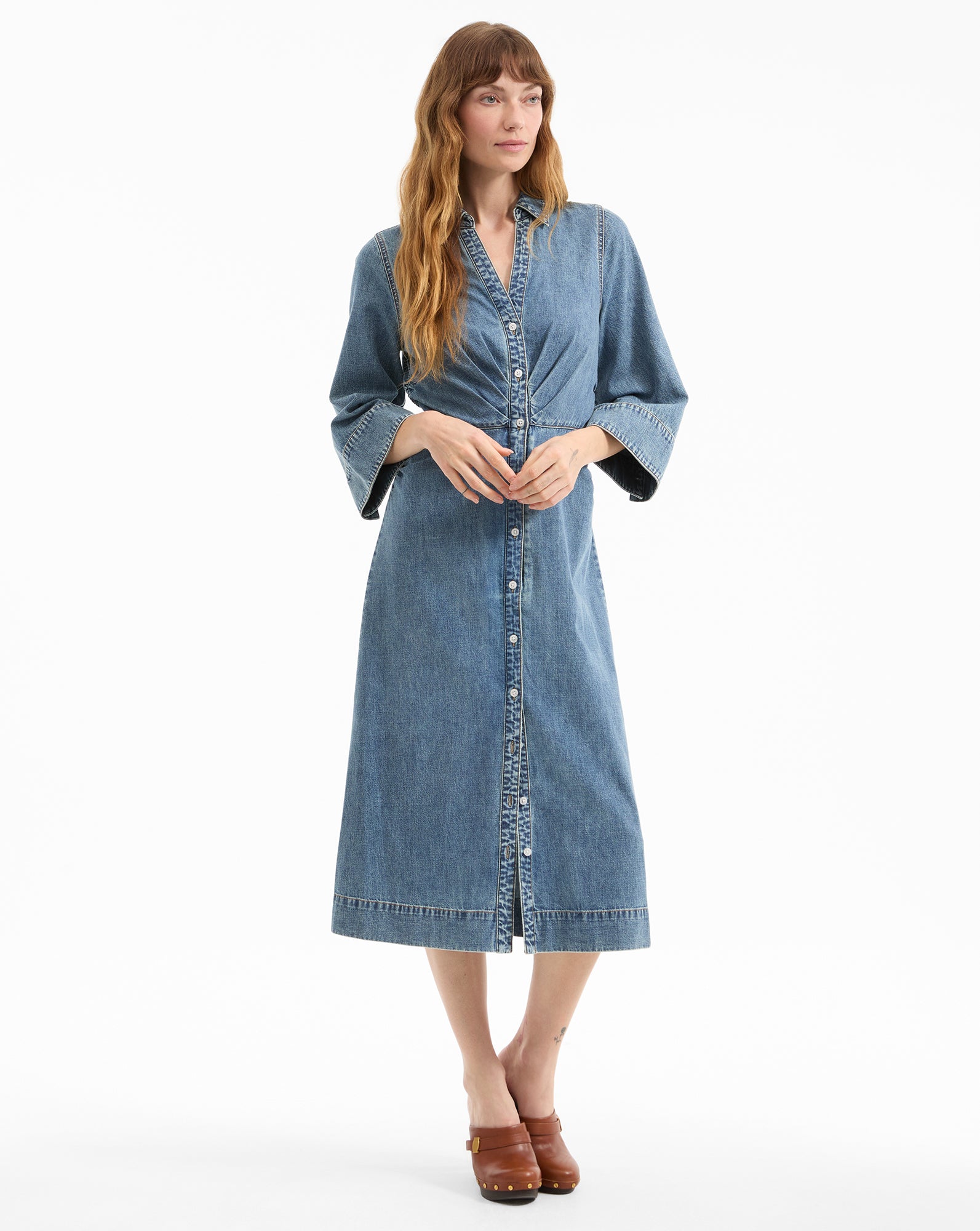 Haydon Denim Midi Dress for Women - Vintage Washed Denim A-Line Dress with Pockets, Casual Summer Dress for Outfits, Date Night & Beach Wear