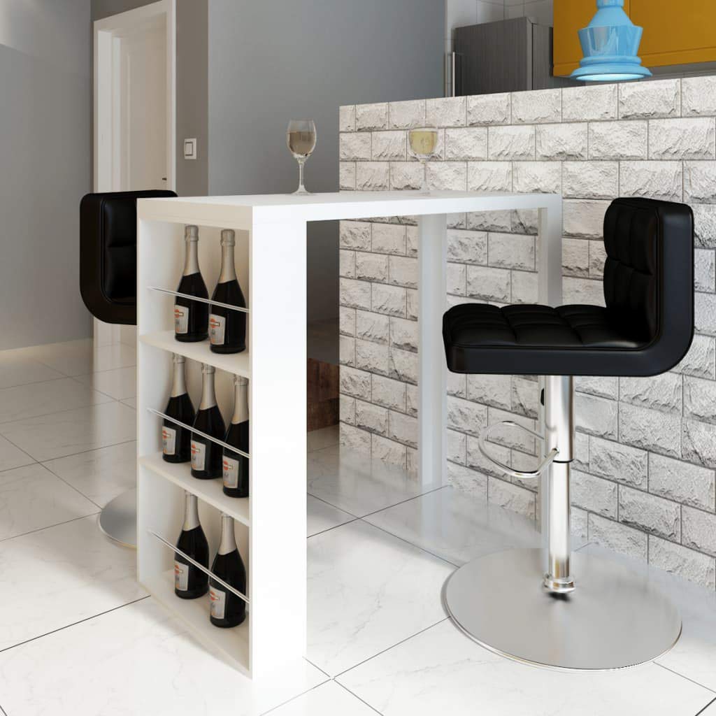 FAMIROSA Modern Bar Table with Wine Rack - High Gloss White MDF Counter Height Table for Kitchen, Dining Room or Home Bar Decor