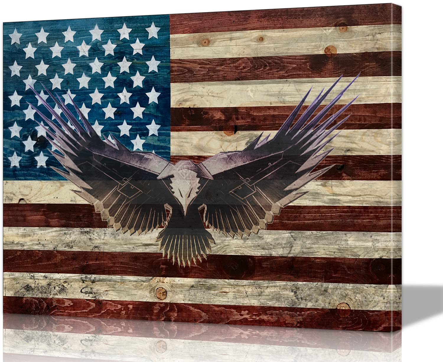 Wooden American Flag Wall Art - Patriotic Eagle & Military Decor for Home, Office, Bedroom, Living Room - 12''H x 18''W - Perfect for Veterans Day, Memorial Day & 4th of July Decorations