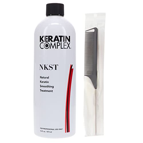 Keratin Complex The Original NKST Natural Keratin Smoothing Treatment - 16oz with Sleek Steel Pin Rat Tail Comb | Professional Hair Smoothing & Frizz Control | Perfect for Salons & At-Home Hair Care