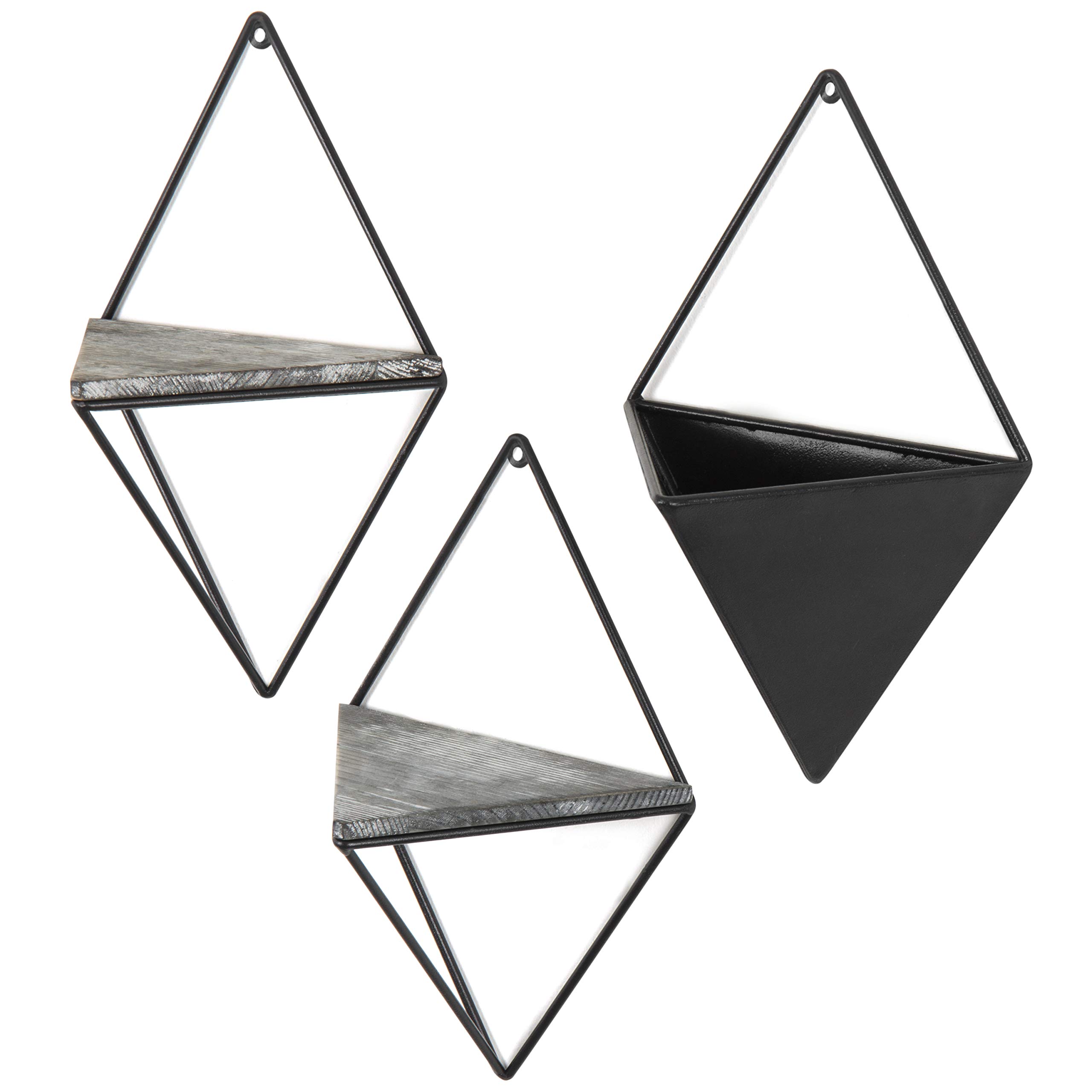 MyGift 3-Piece Indoor Wall Planter Set with Wooden Shelves & Black Metal Frames - Perfect for Home Decor, Kitchen Herb Garden, and Living Room Plant Display