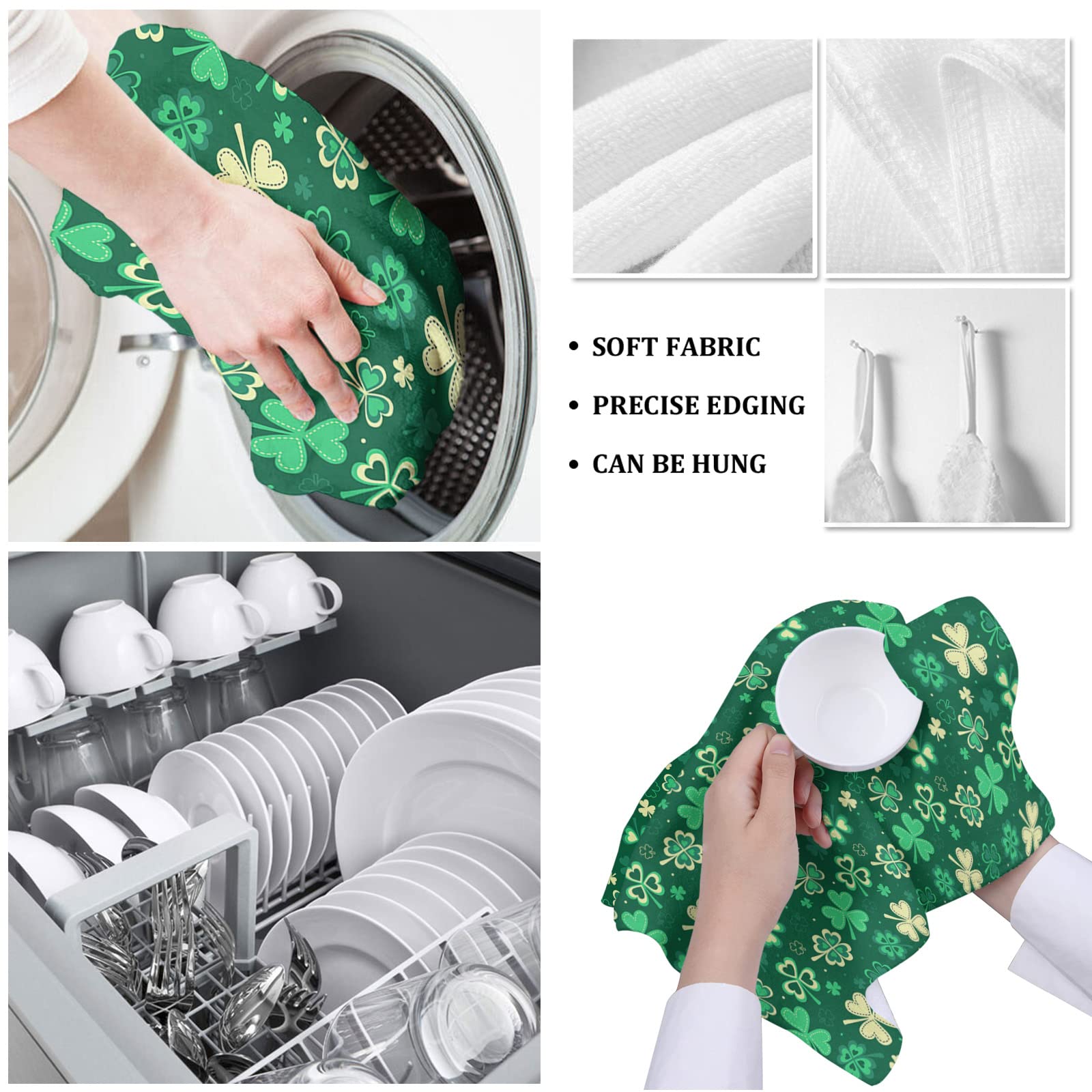 Smile Sunflower & St. Patrick's Day Shamrock Kitchen Towels Set - 18x28 Inch Absorbent Reusable Dish Cloths for Cleaning, Drying Dishes - Perfect for Kitchen, Bar, Tea Time & Holiday Decor