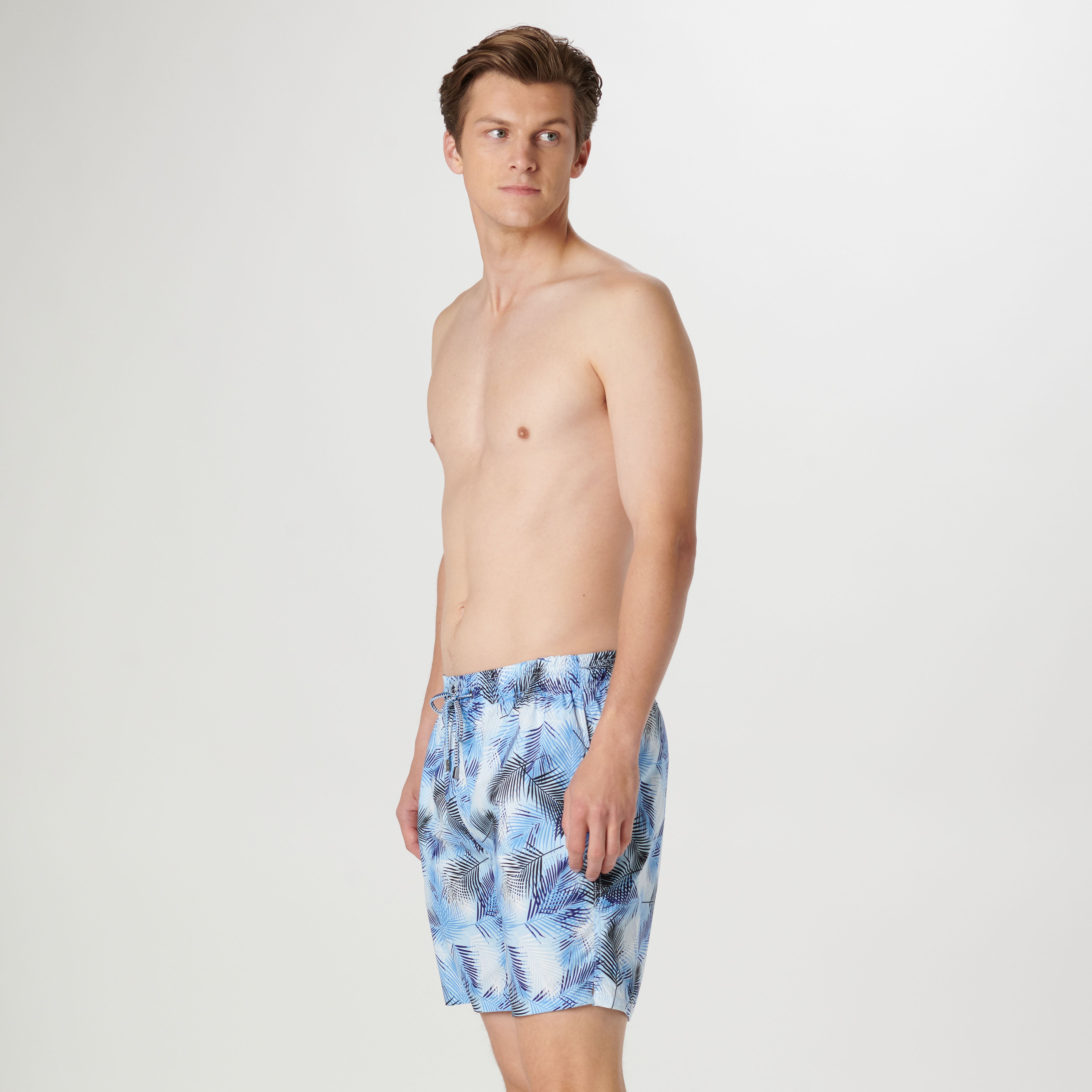 Cosmo Leaf Print Swim Trunks for Men - Quick Dry Beach Shorts with Pockets - Tropical Floral Swimwear for Pool, Vacation & Summer Outdoor Activities