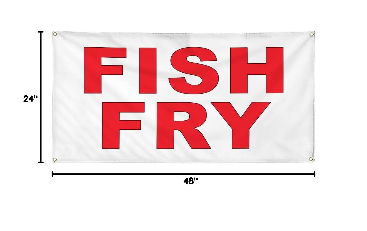 Vinyl Banner - 24x48 Inches, Weatherproof & Durable with 4 Grommets for Outdoor Use - Perfect for Restaurants, Food Trucks, Fish Fry Events, Bars & Industrial Yard Signs
