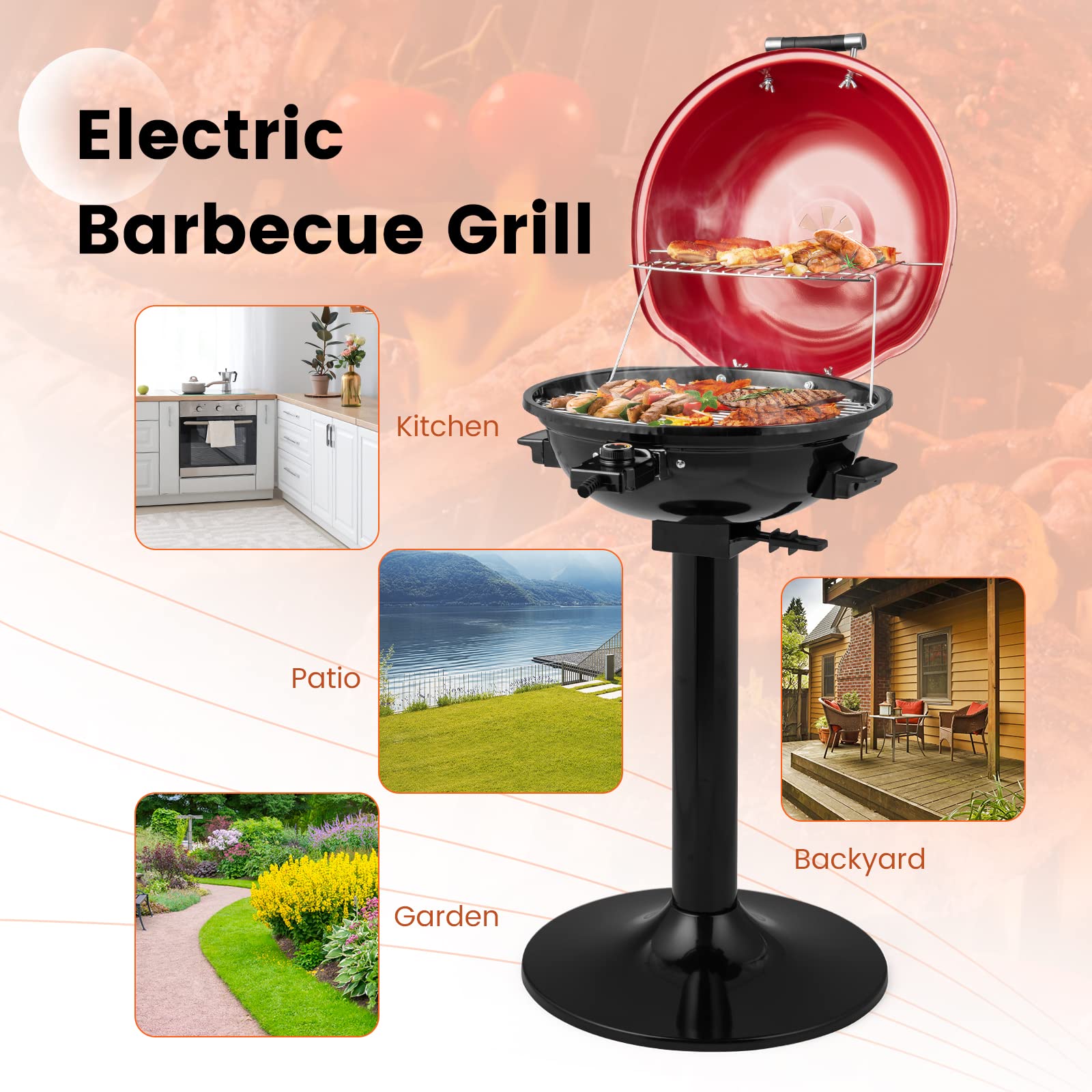 HAPPYGRILL 1600W Electric Outdoor BBQ Grill with Warming Rack - Portable Stand Grill for 15 People - Perfect for Backyard, Camping, and Picnic Parties
