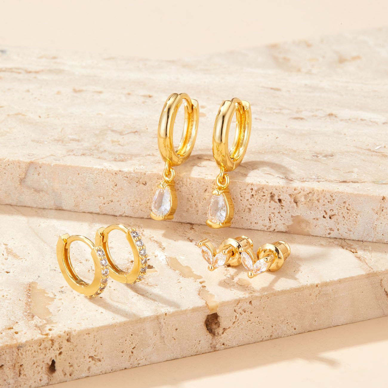 14K Gold Plated Women's Hoop Earrings Set - Trendy Huggie, Cartilage, Drop Dangle & Stud Earrings | Perfect Gift for Her | Elegant Jewelry for Everyday Wear, Parties & Special Occasions