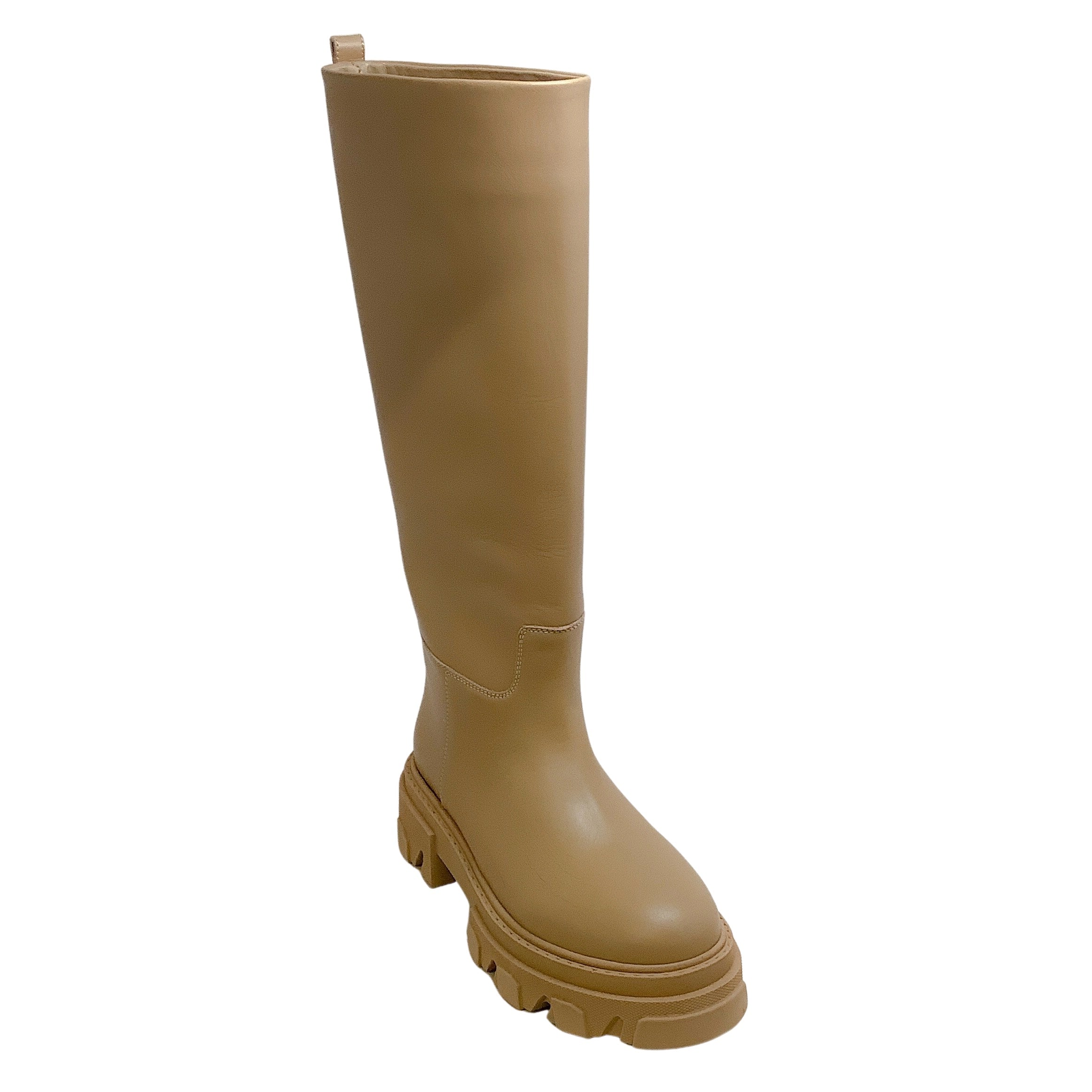 Gia Borghini x Pernille Teisbaek Cappuccino Tall Combat Boots - Women's Fashion Leather Ankle Boots for Fall Winter, Perfect for Streetwear & Night Out