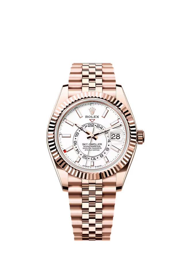 Rolex Sky-Dweller 336935 42mm Everose Gold Watch with White Dial & Jubilee Bracelet - Luxury Men's Timepiece for Business, Travel & Special Occasions