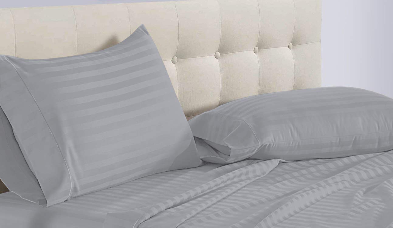 800 Thread Count 6-Piece Queen Size Silver Stripe Bed Sheet Set - 100% Egyptian Cotton, 24