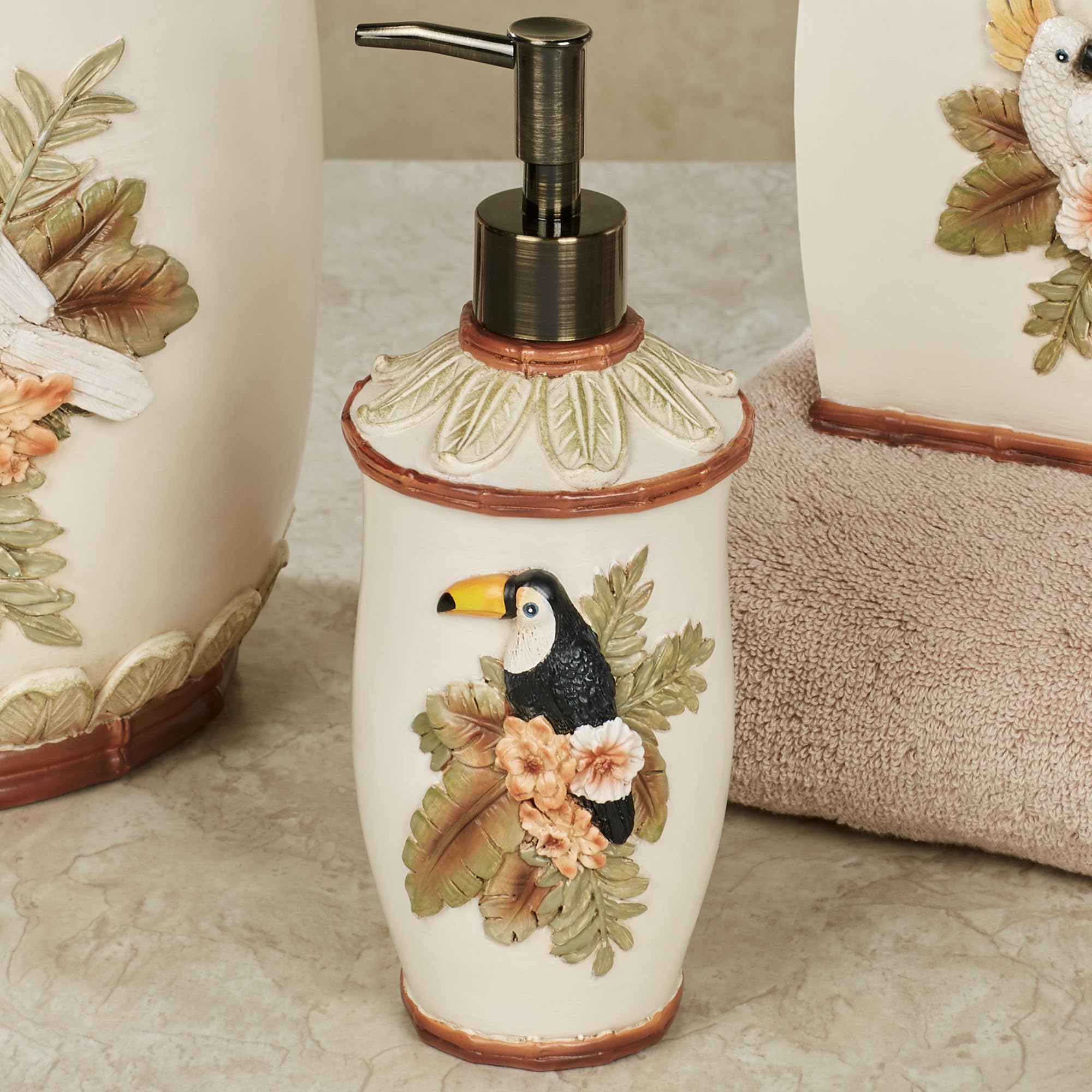 Tropical Bird Soap Dispenser - Cockatoo & Toucan Design Refillable Bathroom Lotion Pump | Perfect for Beach House, Spa, or Jungle-Themed Decor