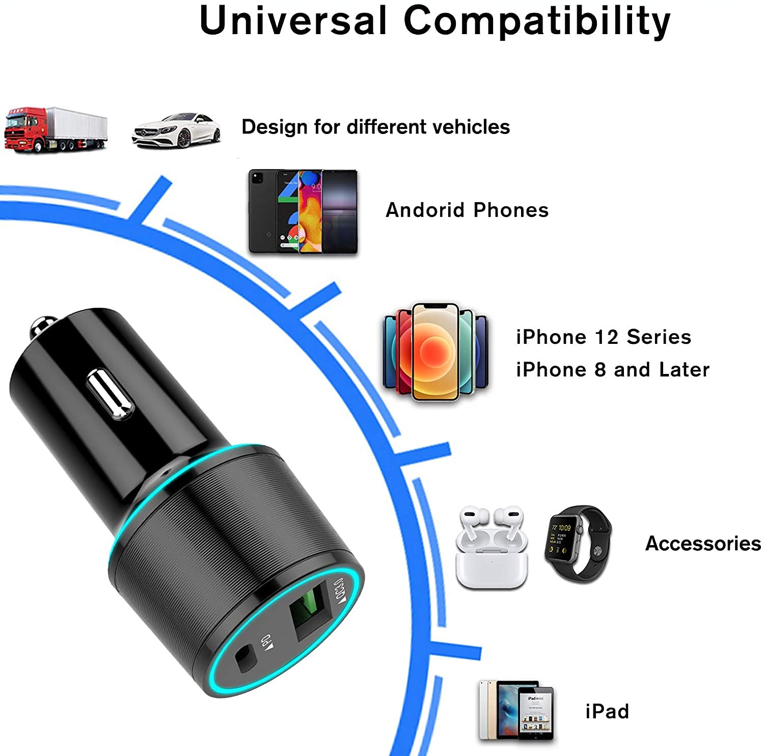 UrbanX 21W Fast Car Charger with PD 3.0 & USB A to Micro USB Cable (3.3FT) - Compatible with Nokia C2 & Most Smartphones - Perfect for Road Trips & Daily Commuting