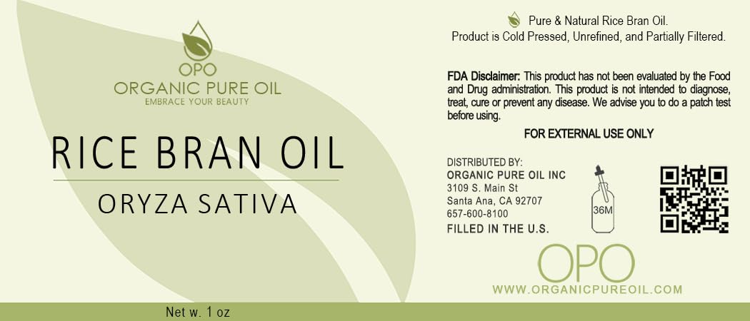 Organic Pure Rice Bran Oil for Hair, Skin & Scalp - All Natural Moisturizer for Body Care - 1oz Glass Bottle with Dropper - Perfect for DIY Beauty, Massage & Aromatherapy