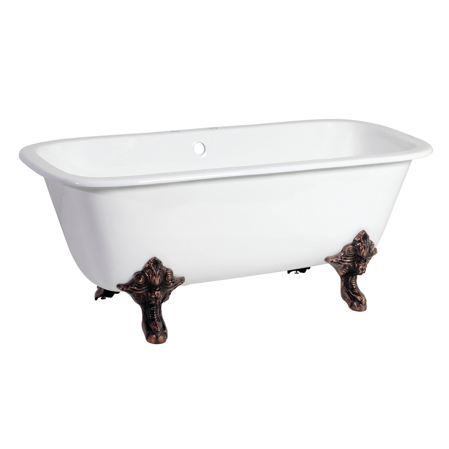 67 Inch White Cast Iron Clawfoot Bathtub with Oil Rubbed Bronze Finish - Double Ended Rectangular Freestanding Tub (7 Inch Faucet Drillings) - Vintage Bathroom Centerpiece for Spa-Like Relaxation