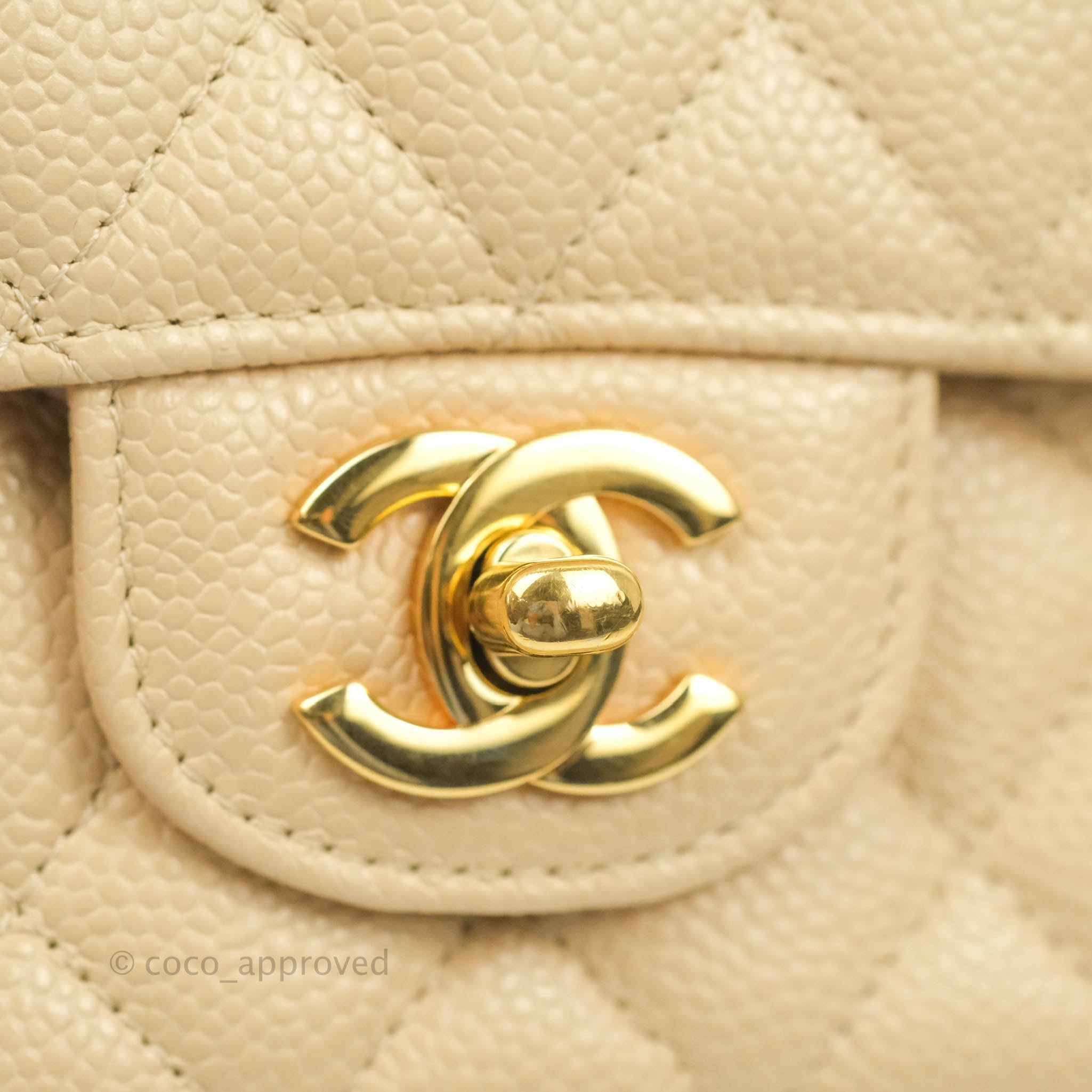 Chanel Classic Medium Double Flap Bag Quilted Beige Caviar Leather with Gold Hardware - Luxury Designer Handbag for Women, Perfect for Work, Date Night & Special Occasions
