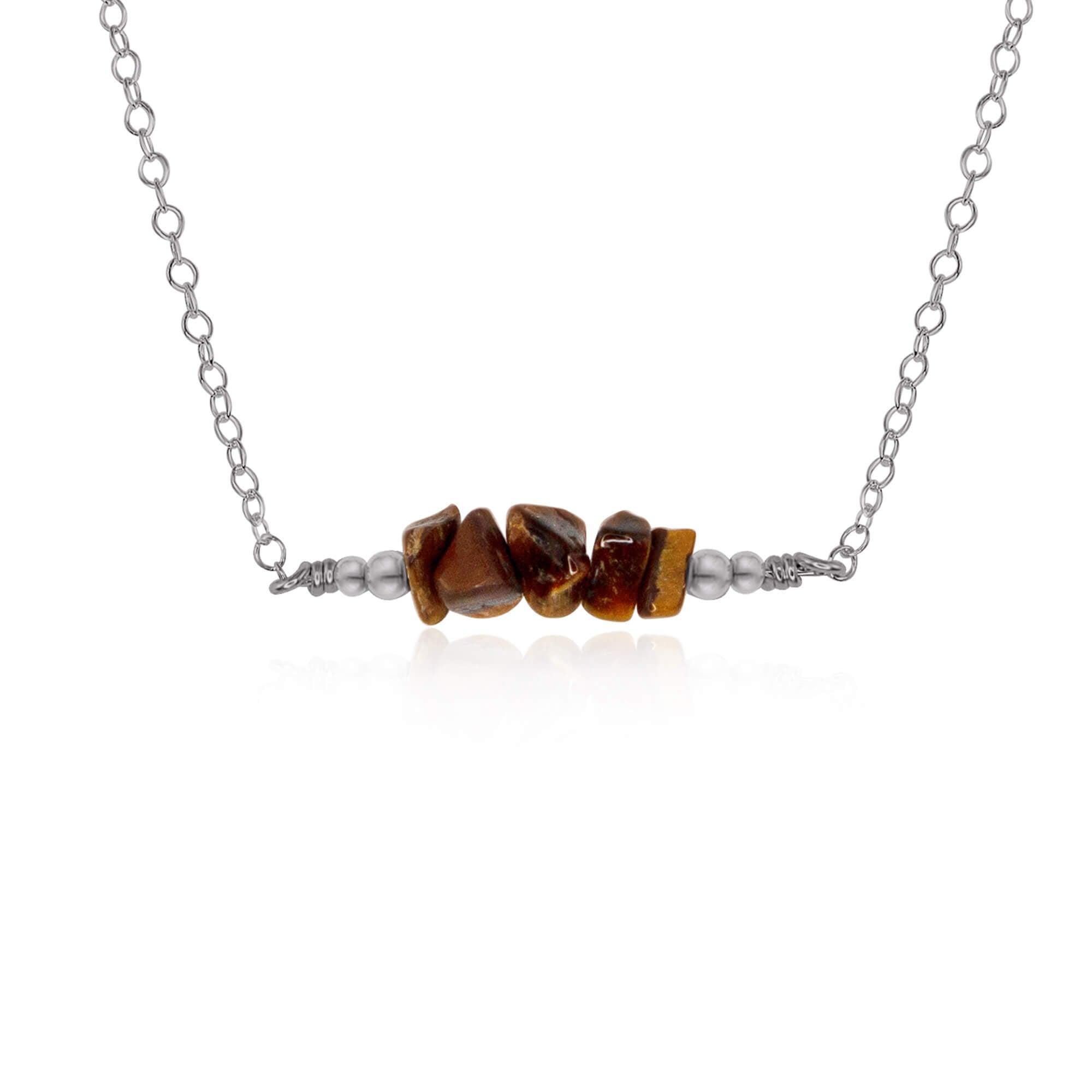 Tigers Eye Chip Bead Bar Necklace - Natural Stone Jewelry for Women | Healing Crystal Necklace for Protection & Confidence | Perfect for Meditation, Yoga & Spiritual Gifts