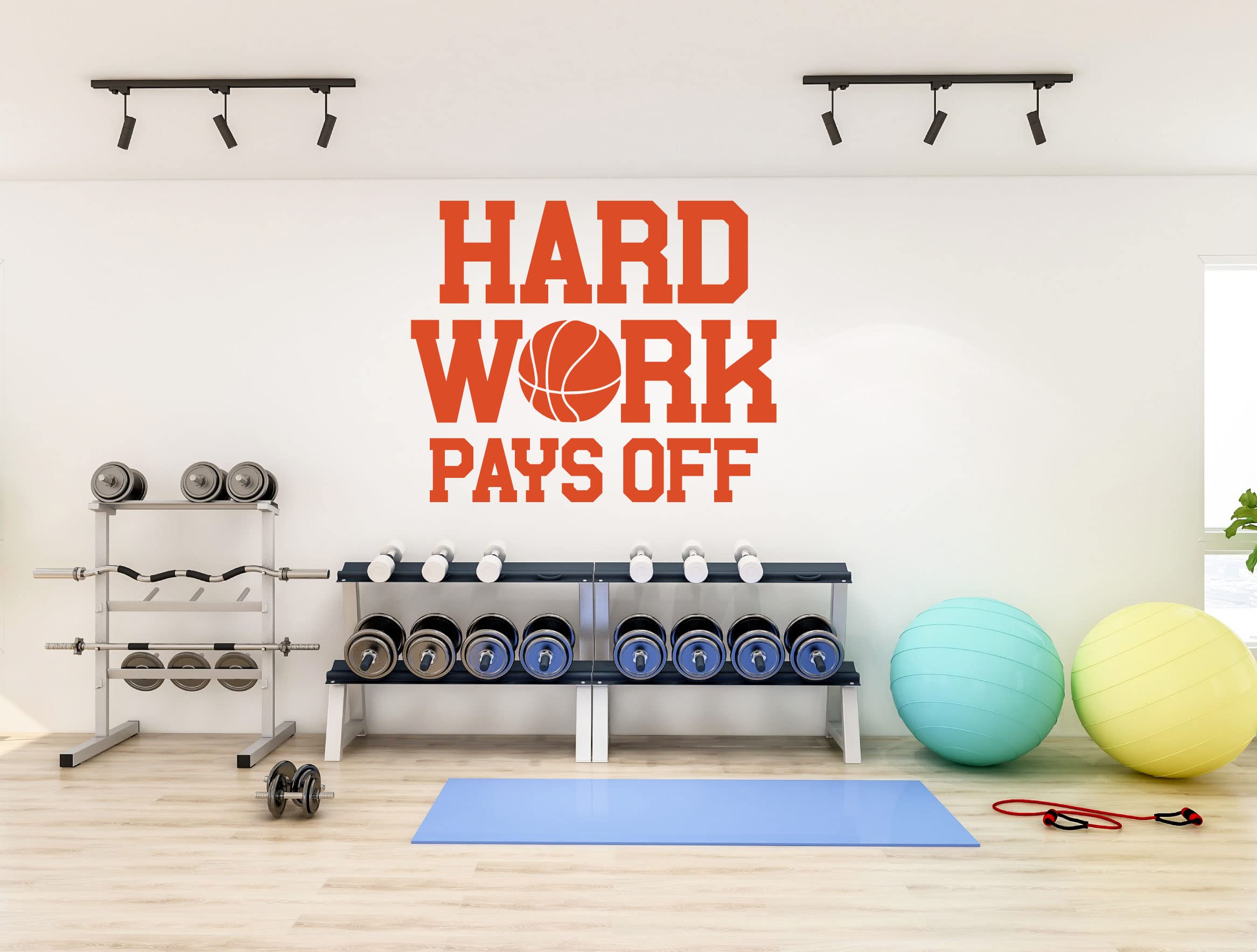 Custom Basketball Vinyl Wall Decal - Motivational Sports Quote 'Hard Work Pays Off' with Basketball Silhouette - Removable Sticker for Home Gym, Bedroom & Game Room Decor - Perfect for Athletes & Sports Fans