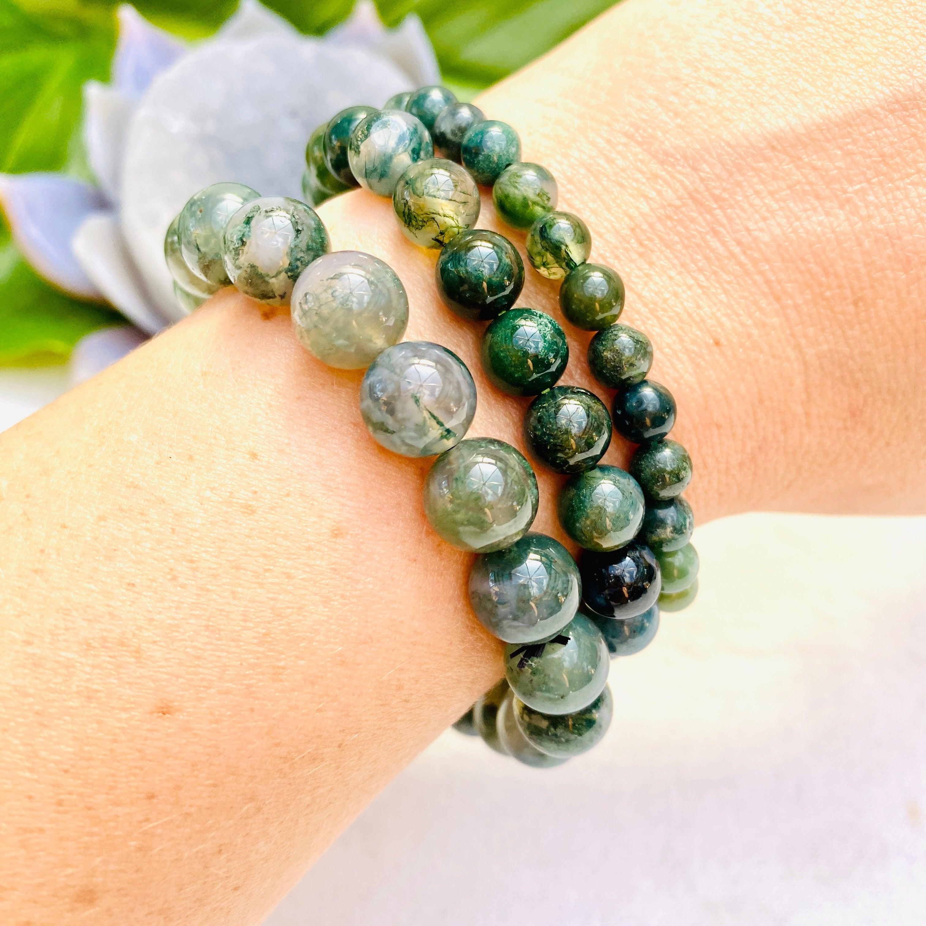 Natural Moss Agate Healing Bracelet for Women - Handmade Adjustable Beaded Crystal Jewelry for Meditation, Chakra Balancing & Positive Energy - Perfect for Yoga, Spiritual Gifts & Everyday Wear