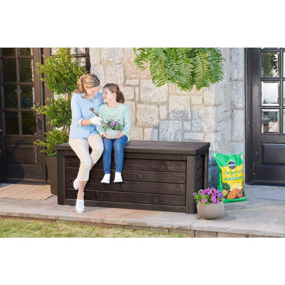 2-in-1 Multifunctional Patio Storage Bench - 150-Gallon UV Protected Resin Deck Box for Pool & Yard Accessories, Cushions, Table Covers, Beach Toys - Perfect for Outdoor Seating and Storage in Backyard, Patio, Poolside or Beach (Espresso)