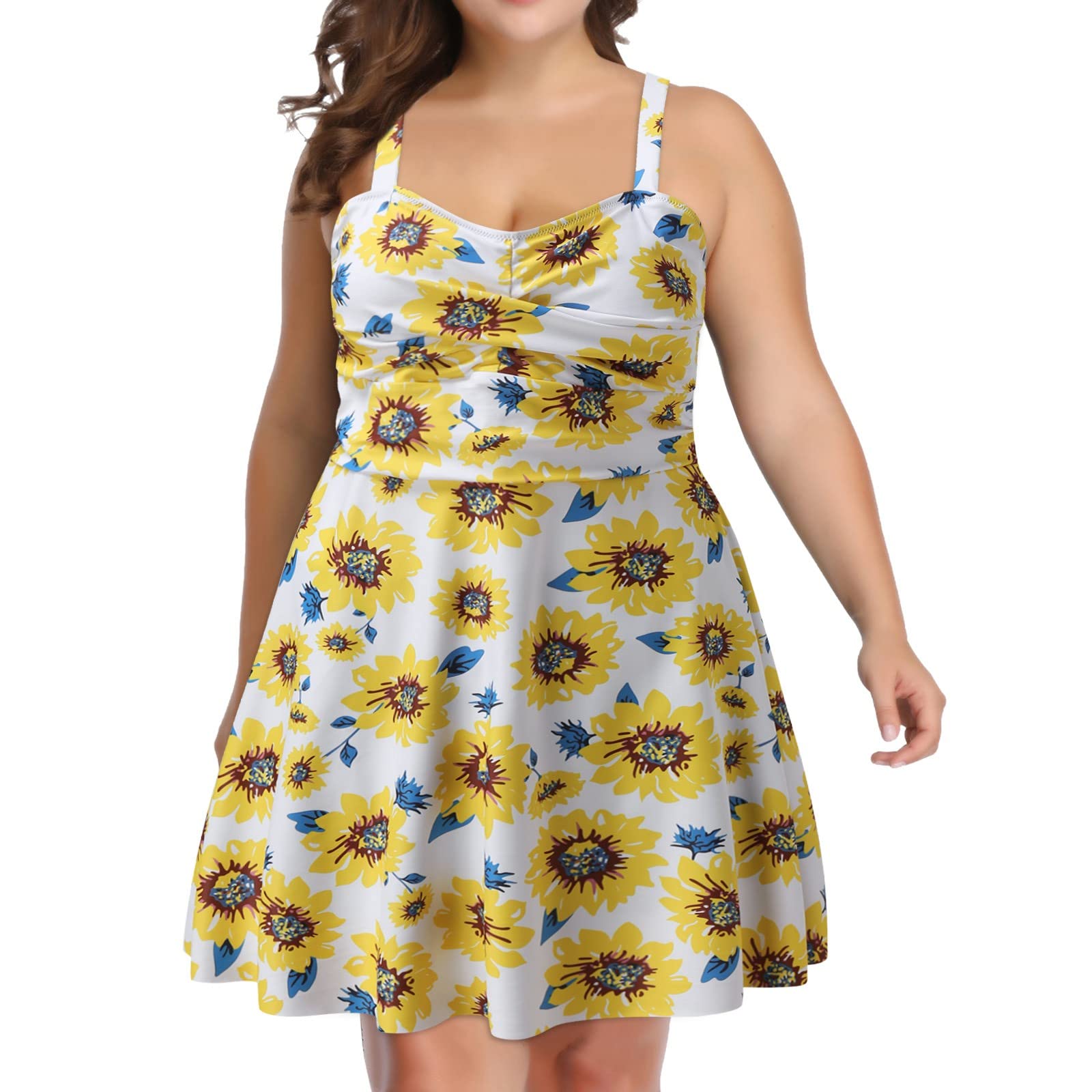 **Plus Size High Waist Tankini Swimsuits for Women - Flounce Swim Dress with Shorts & Matching Top - Comfortable Beach & Pool Outfit for Swimming, Sunbathing & Water Sports - Perfect for Resort Getaways, Cruise Vacations, Tropical Holidays & Summer Vacations - Stylish & Supportive Swimwear for Plus Size Women - Ideal for Beach Resorts, Pool Relaxation, Water Parks & Surfing**